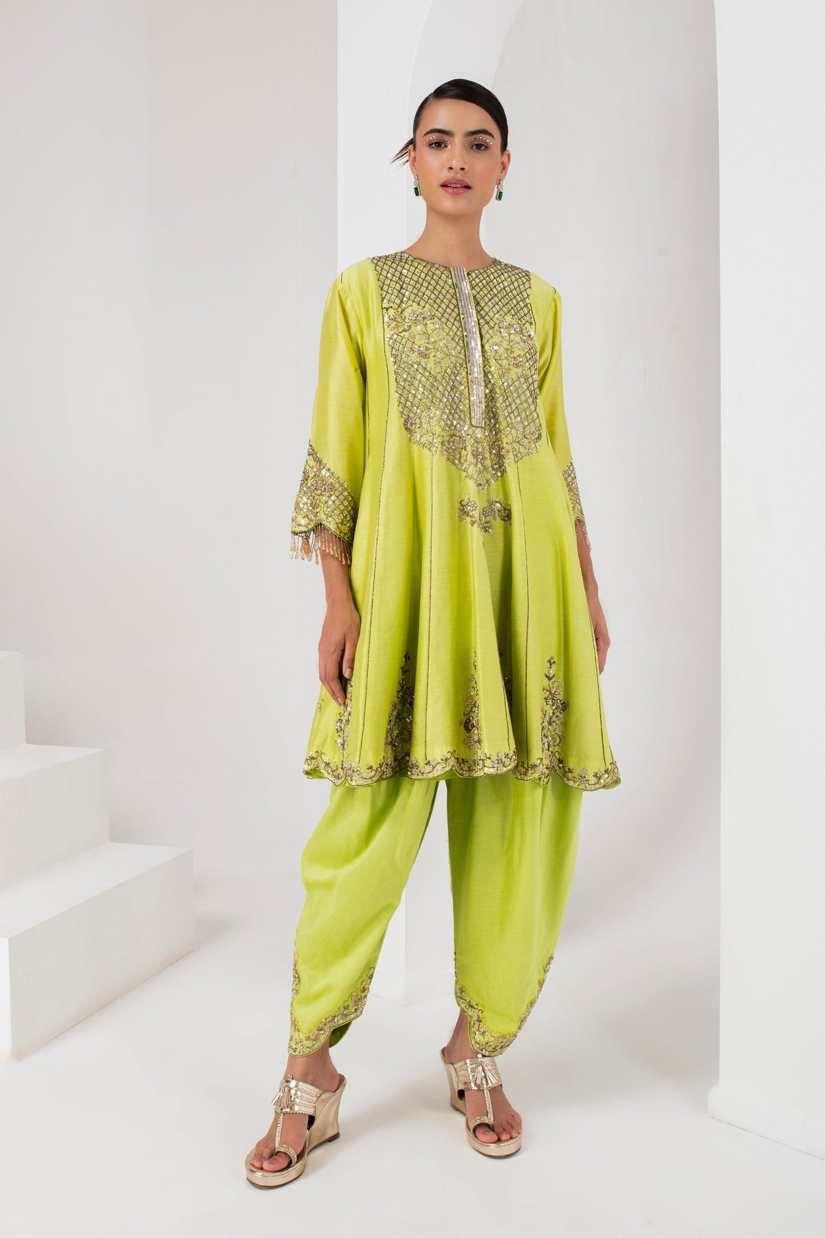 Lime Green Short Kurta Set