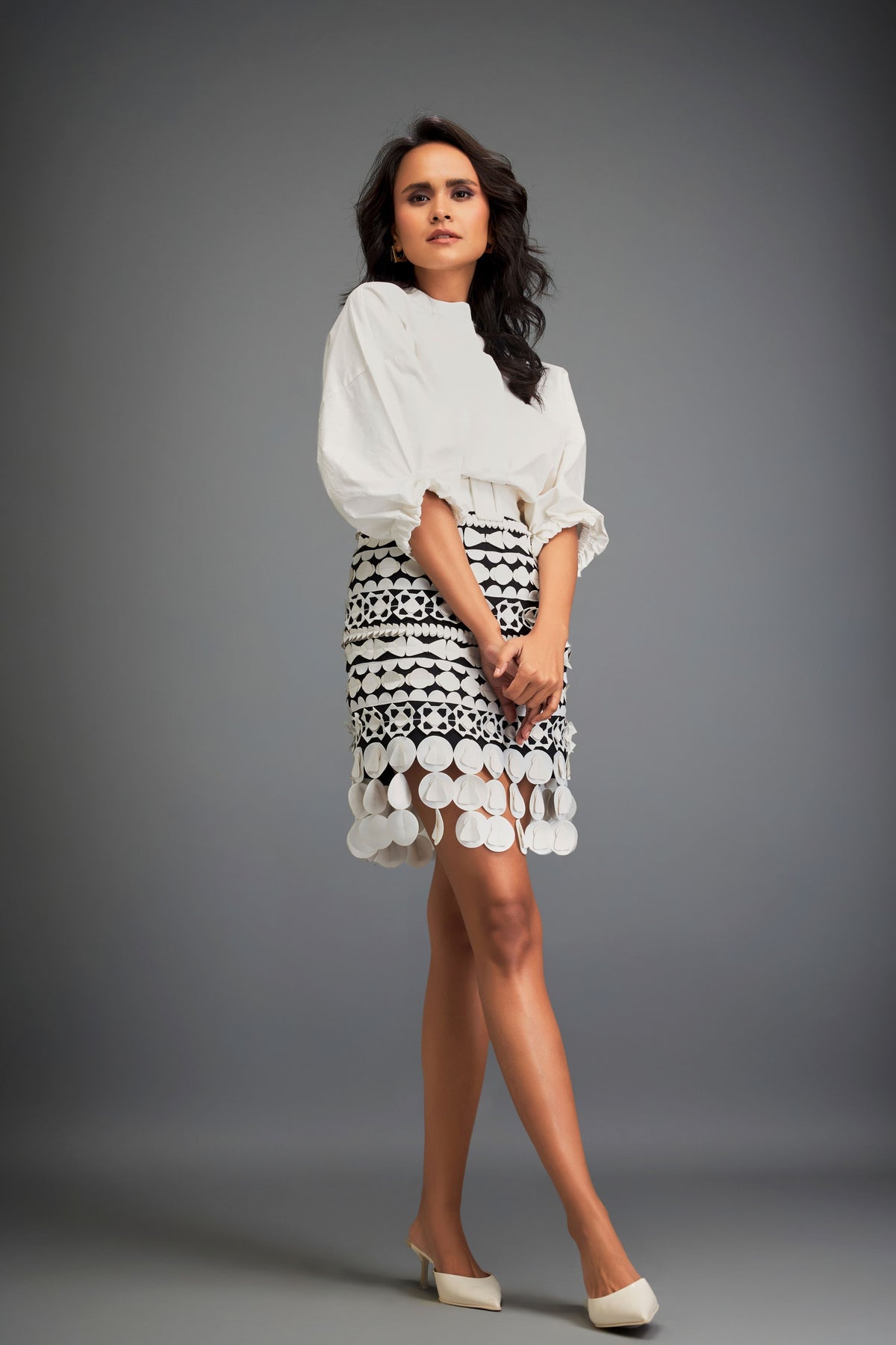 White Geometric Top and Skirt