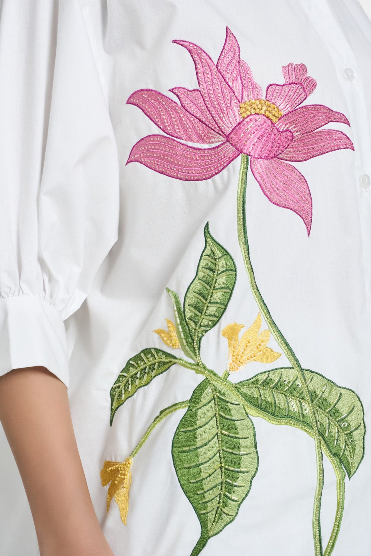 White Lotus Oversized Embroidered Shirt