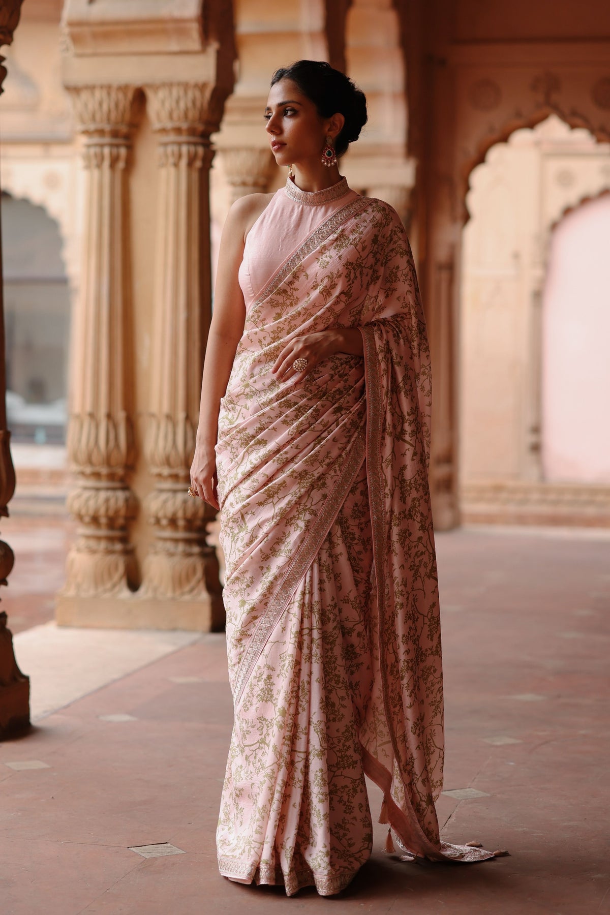 Pink Printed Saree Set