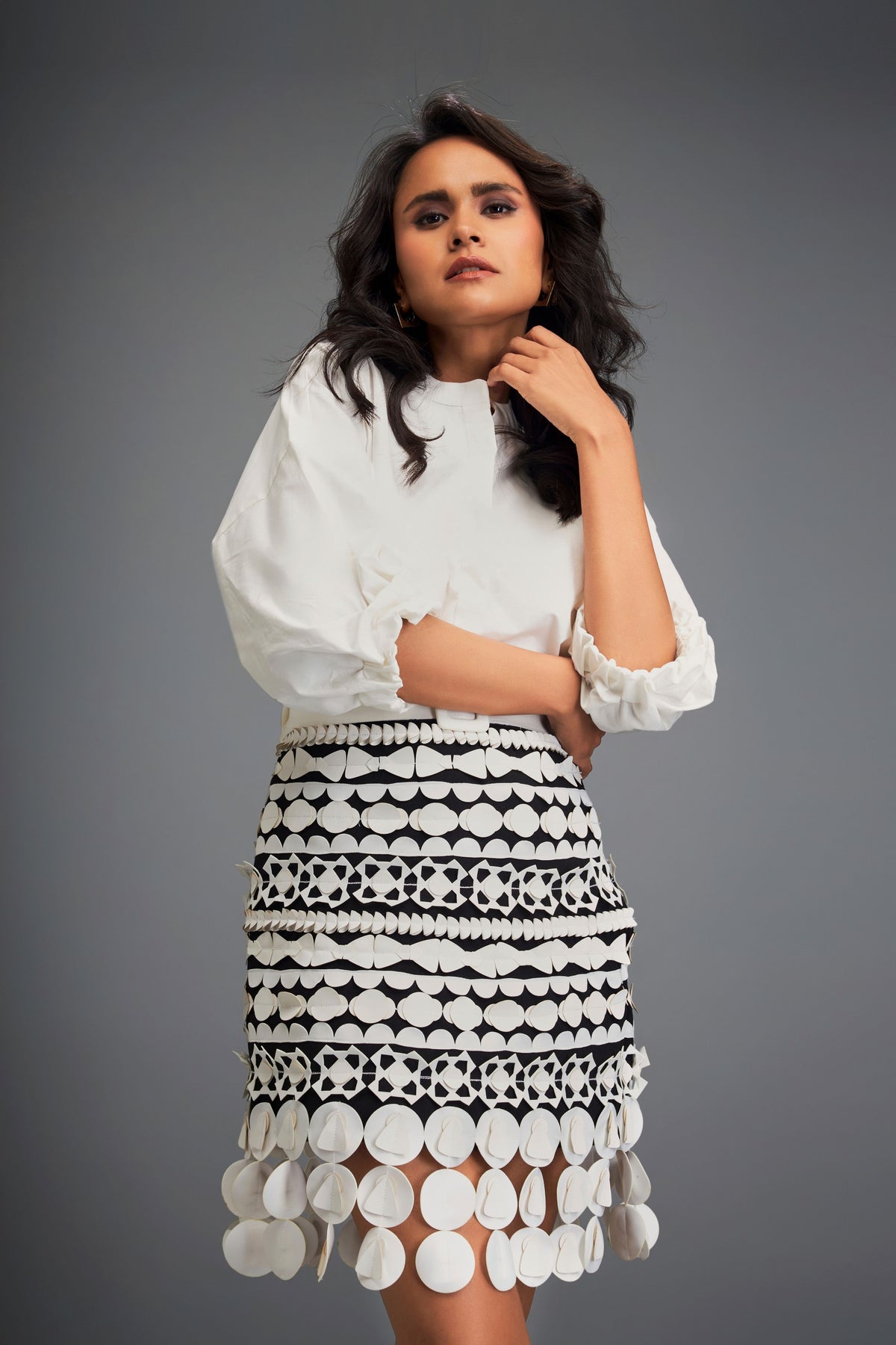 White Geometric Top and Skirt