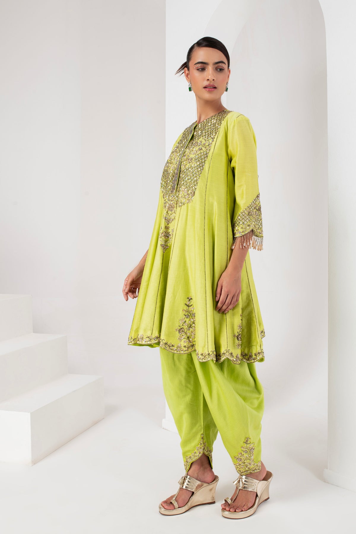 Lime Green Short Kurta Set