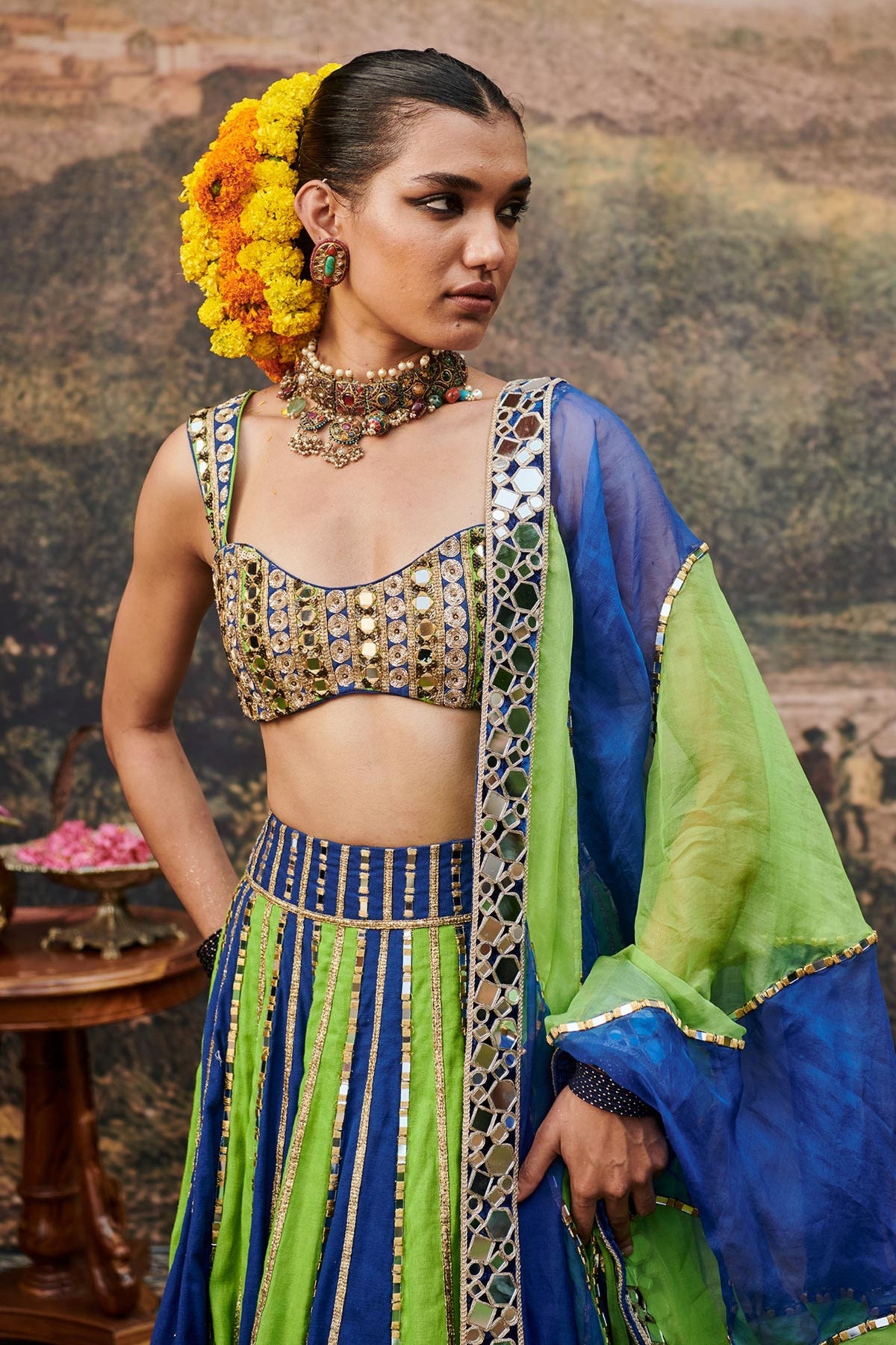 Hari Neel Lehenga Set