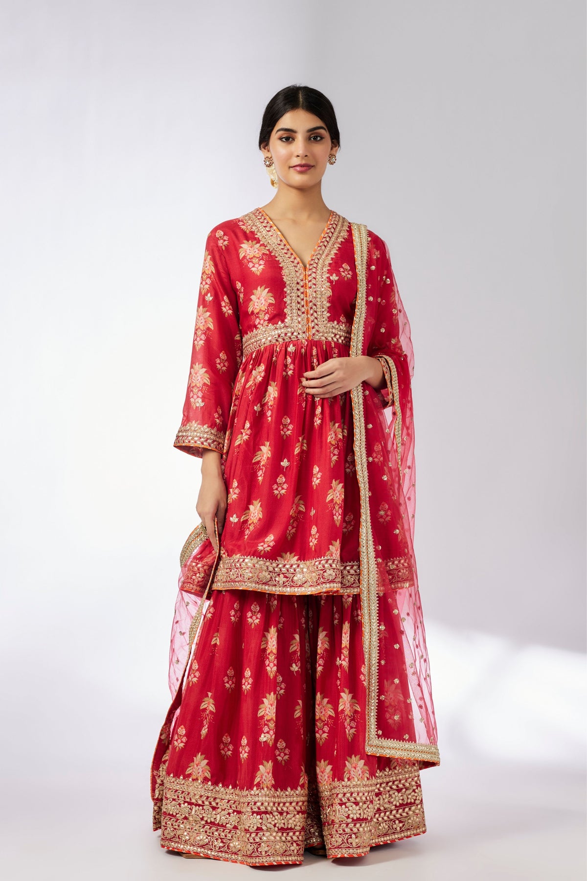 Red Samiksha Peplum Sharara Set