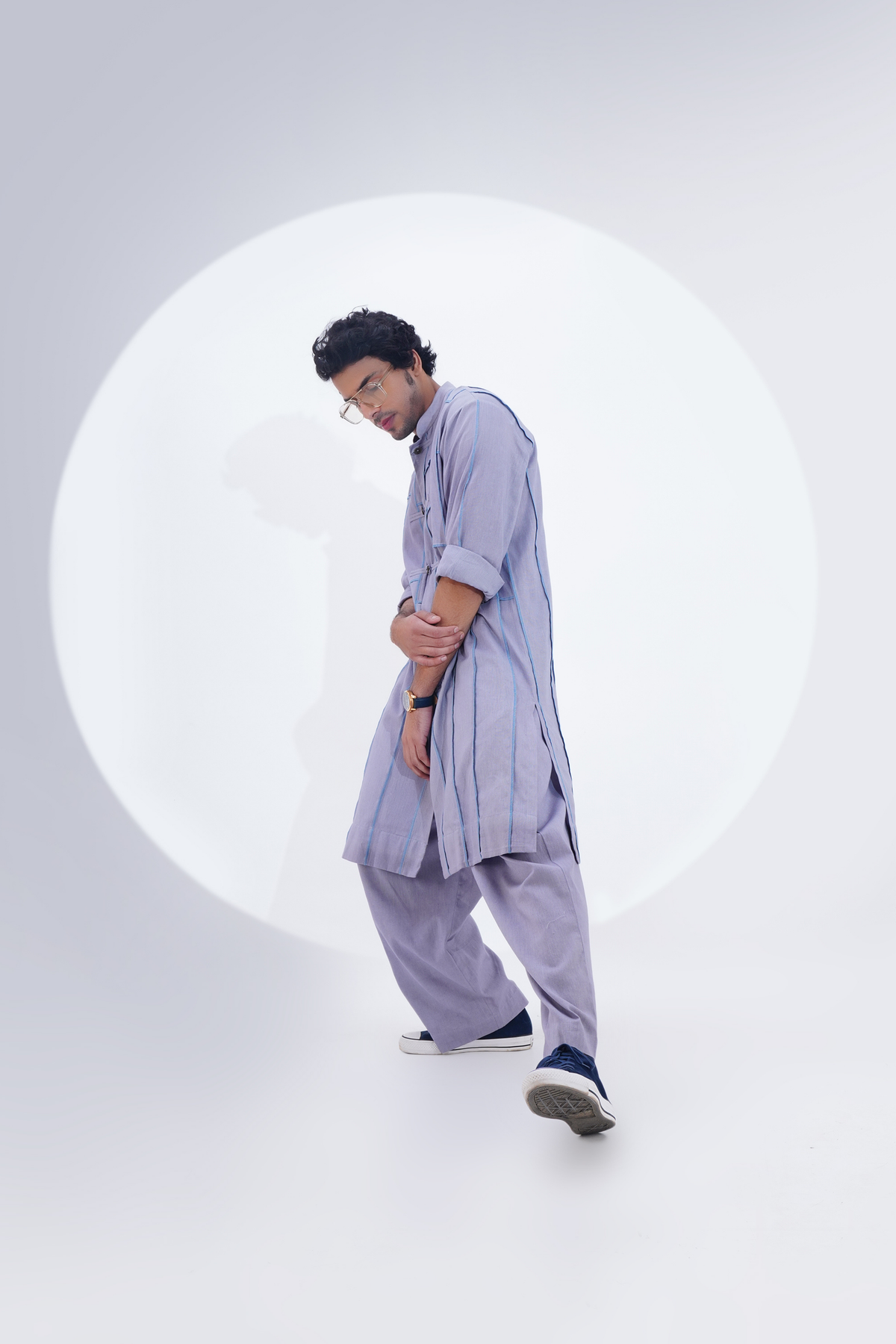 Grey Overlock Panel Detailing Kurta Set