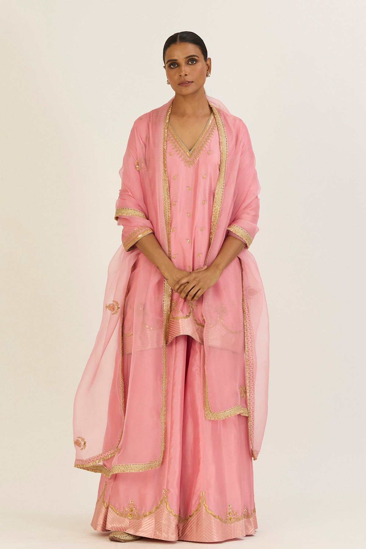 Kripa Salmon Pink Sharara Set