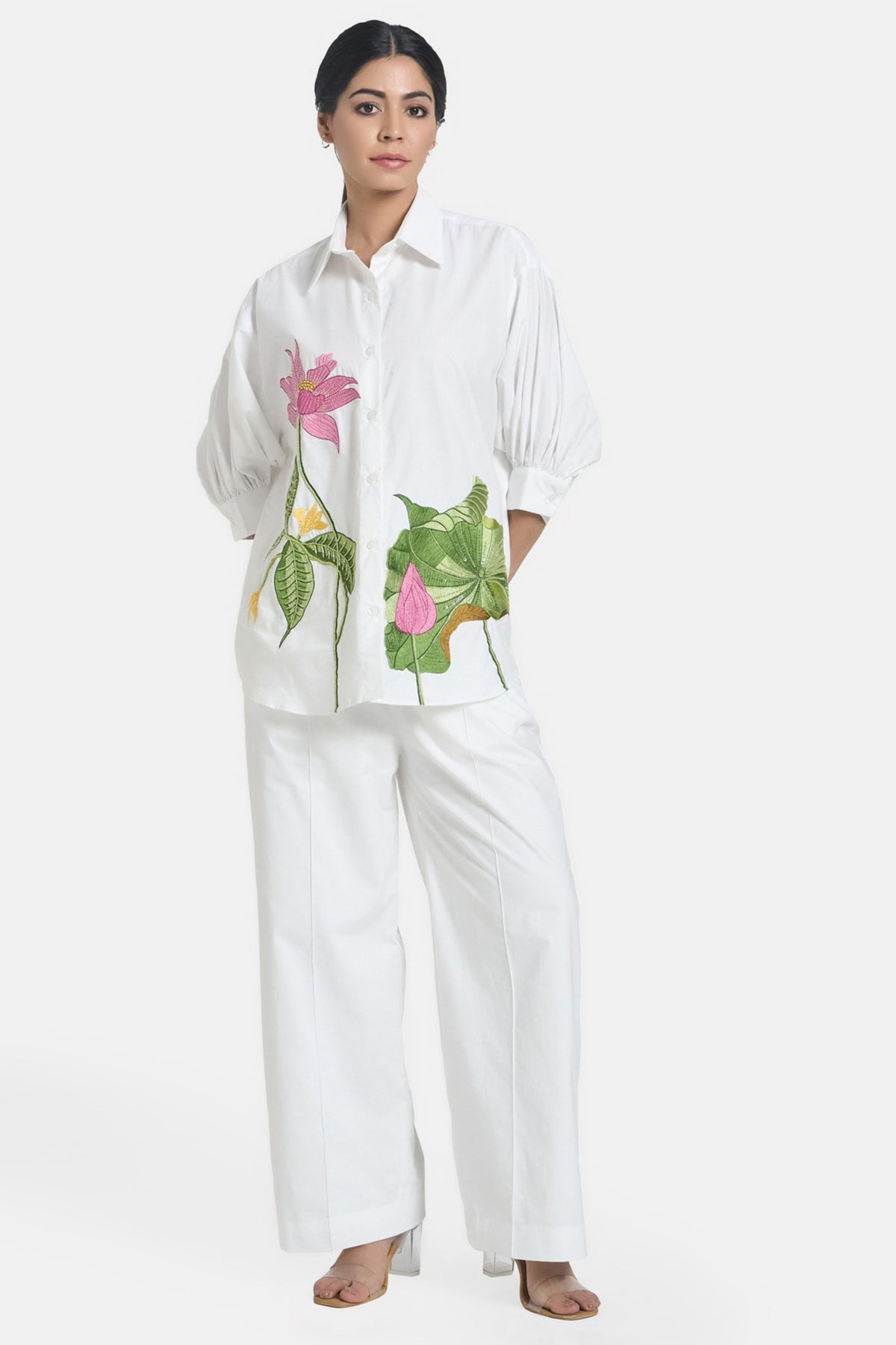 White Lotus Oversized Embroidered Shirt