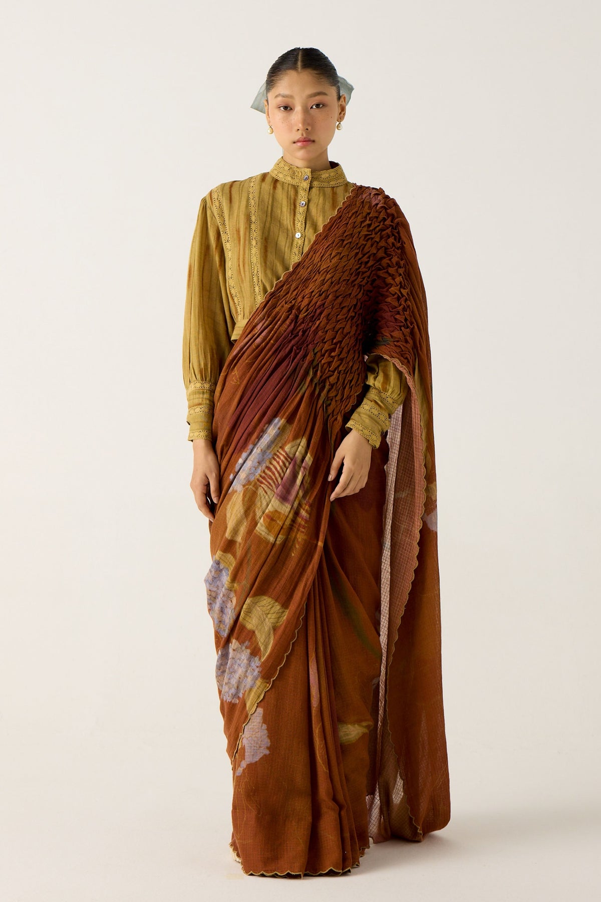 Smocked Foliage Saree