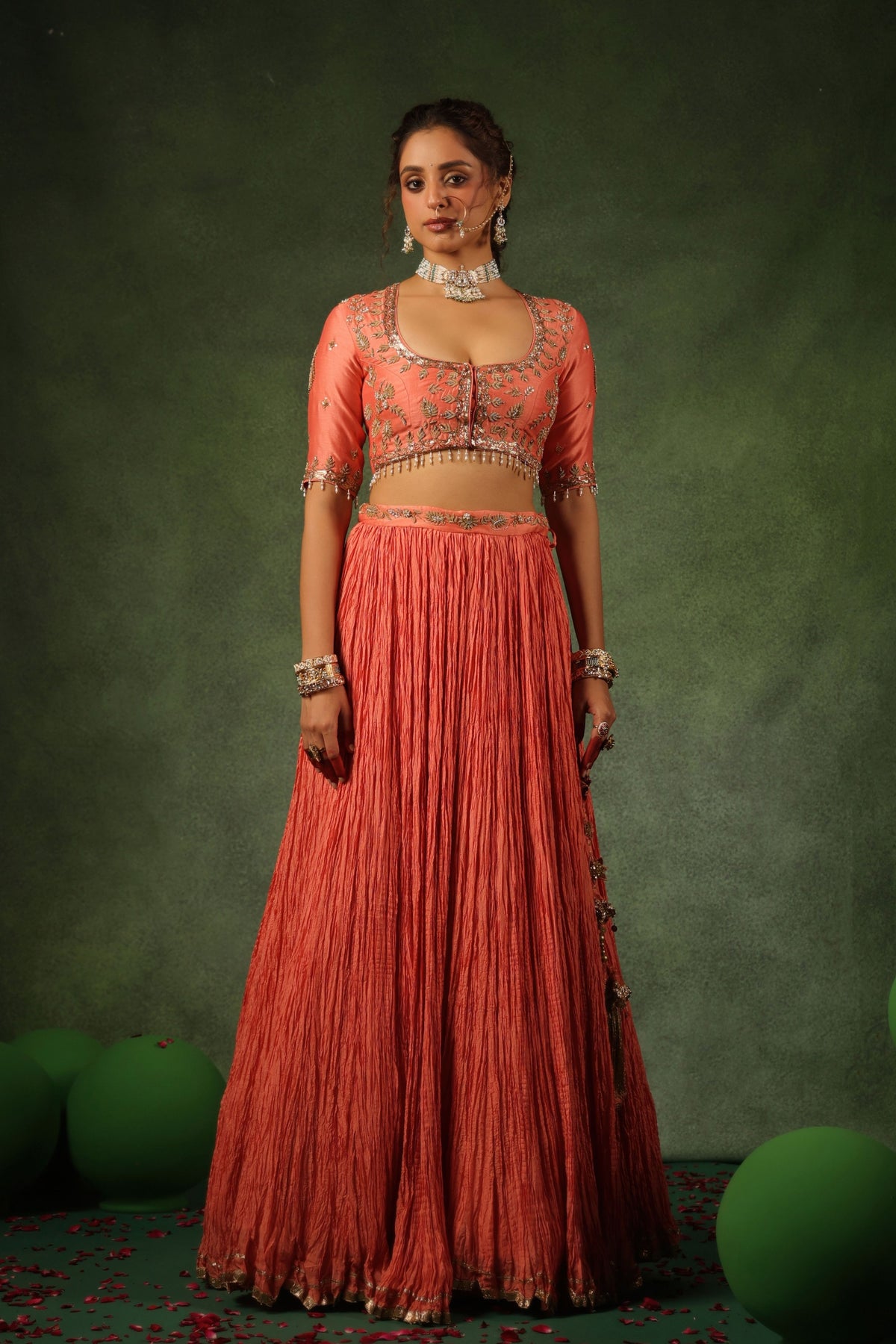 Peach Zardosi Ambi Lehenga Set