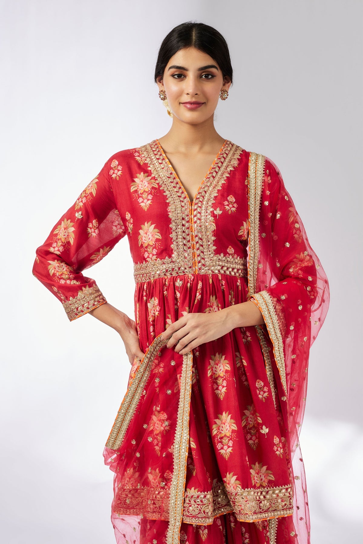 Red Samiksha Peplum Sharara Set