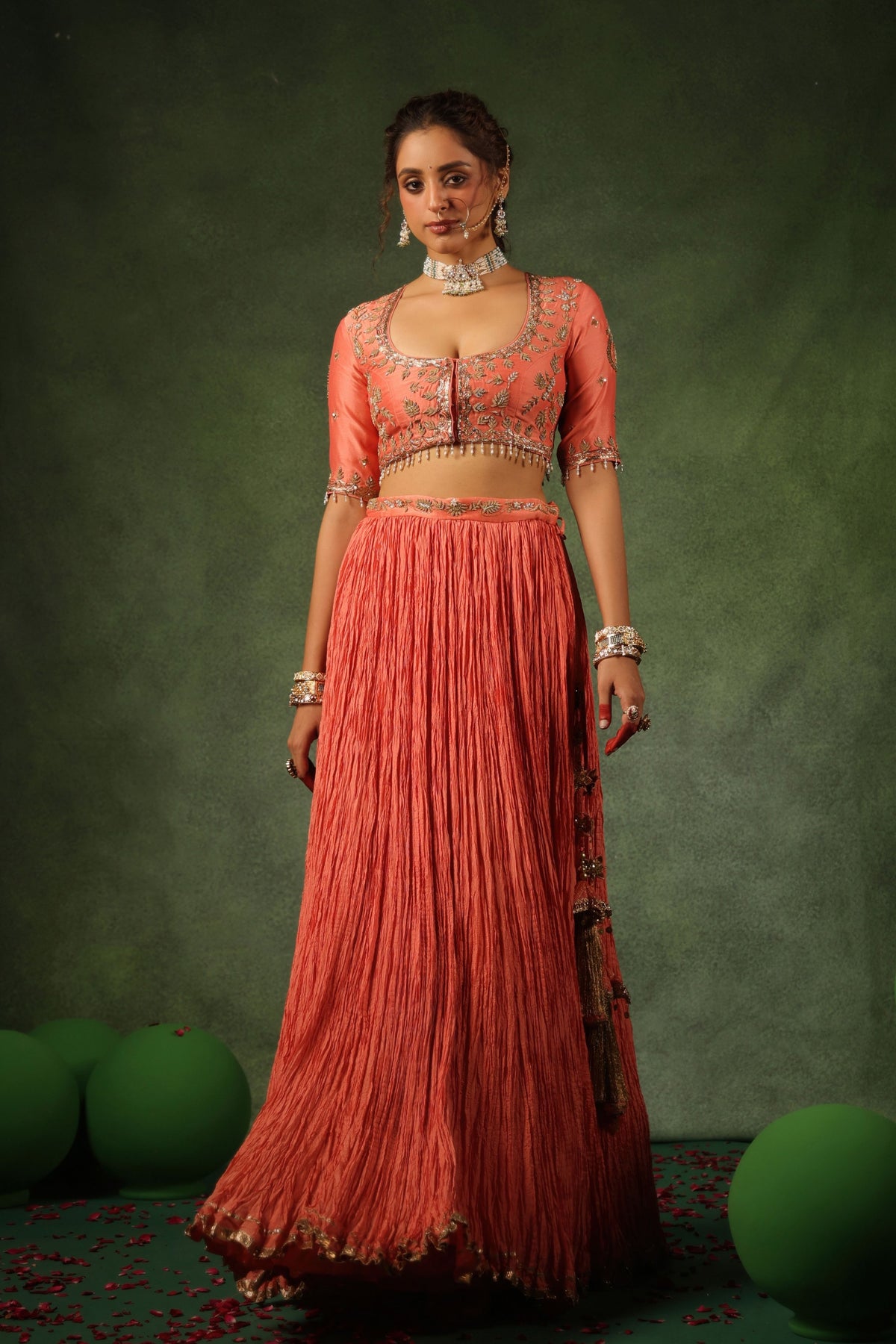 Peach Zardosi Ambi Lehenga Set