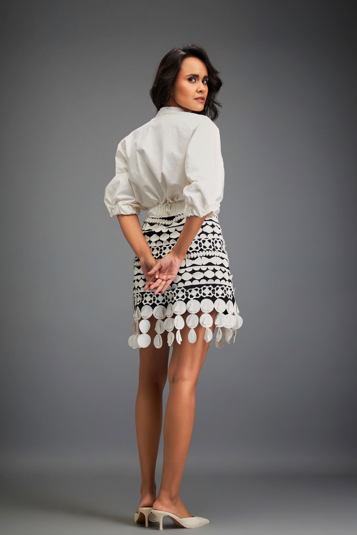 White Geometric Top and Skirt