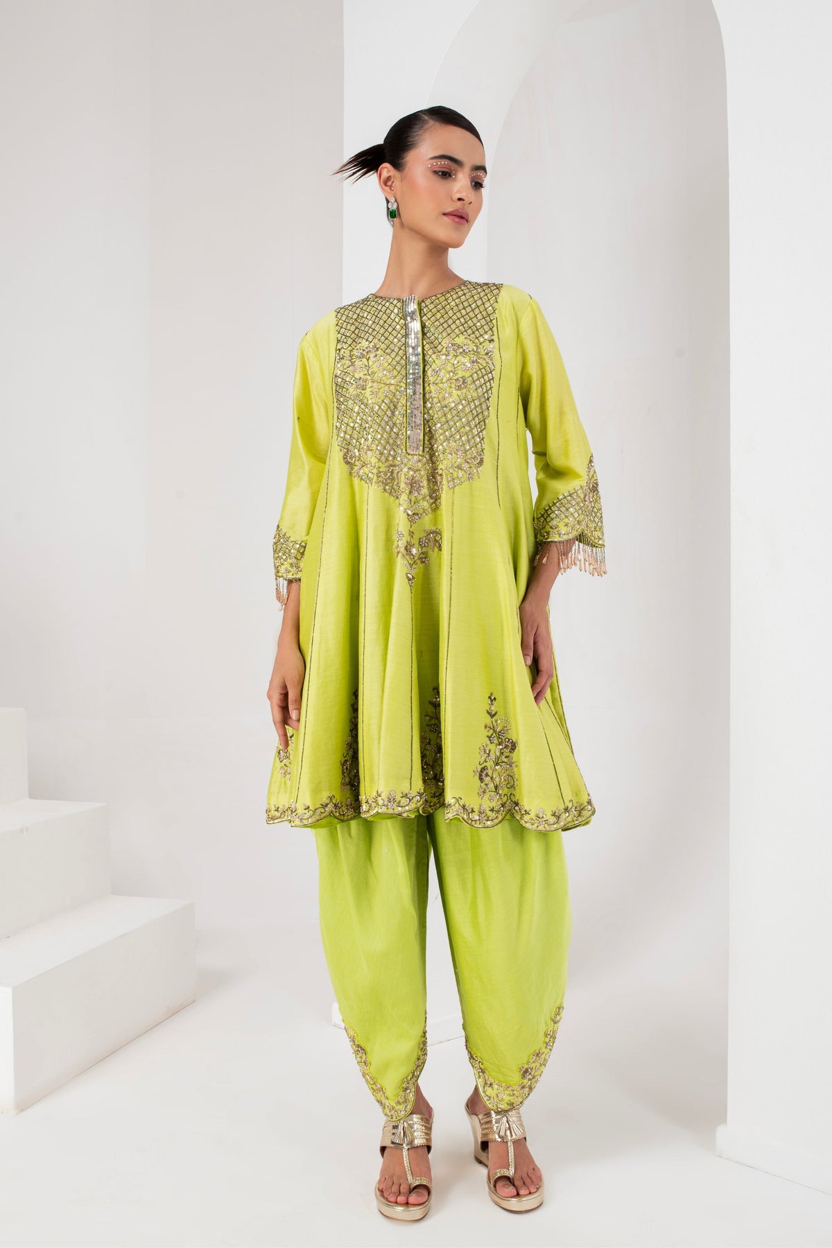 Lime Green Short Kurta Set