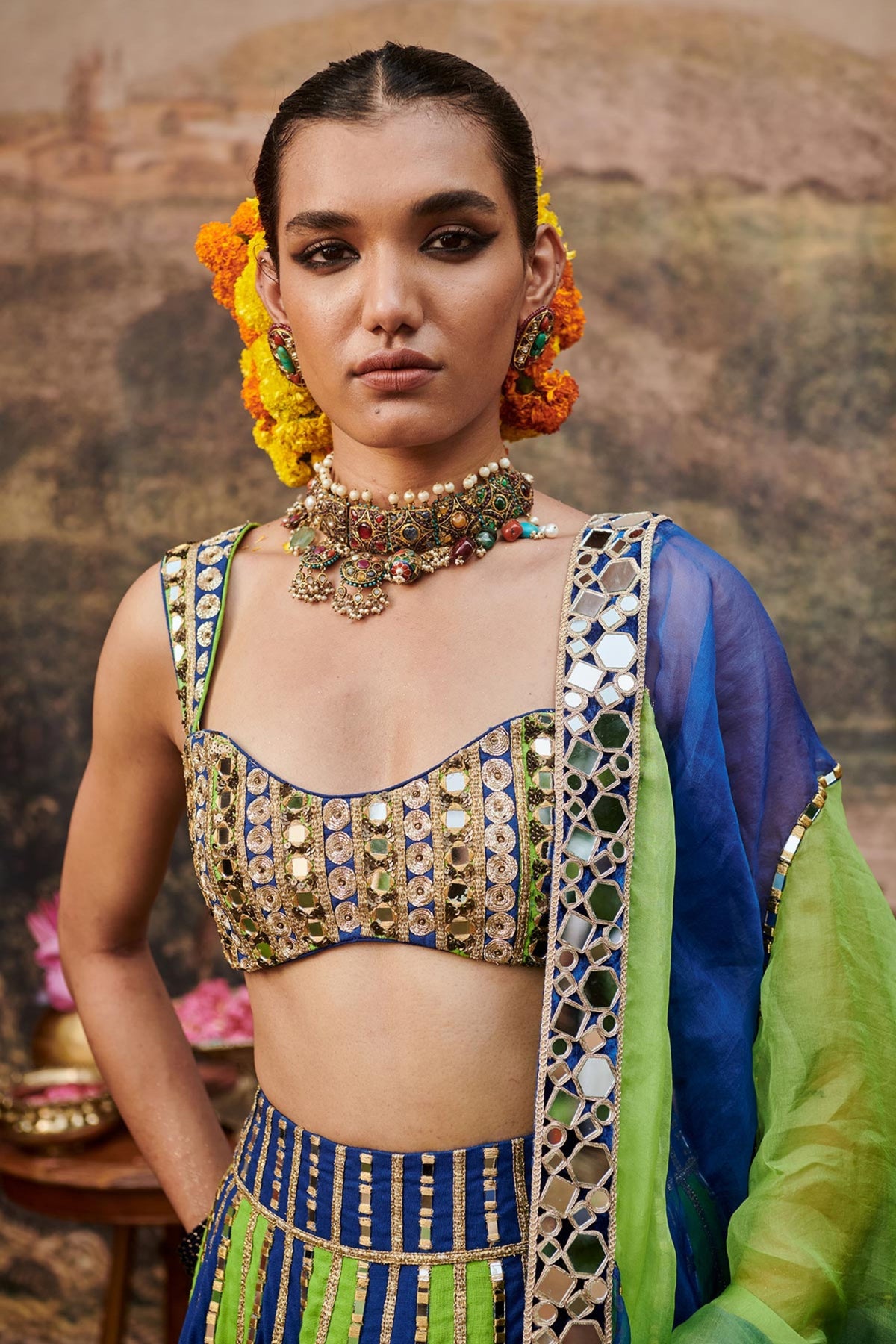 Hari Neel Lehenga Set