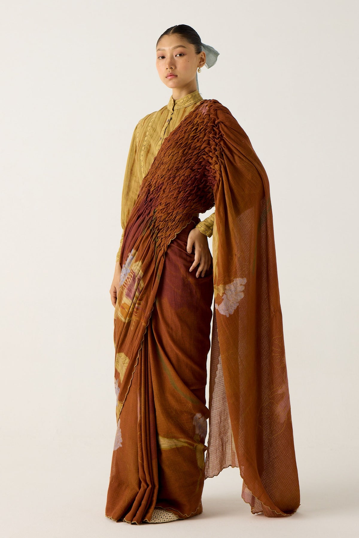 Smocked Foliage Saree