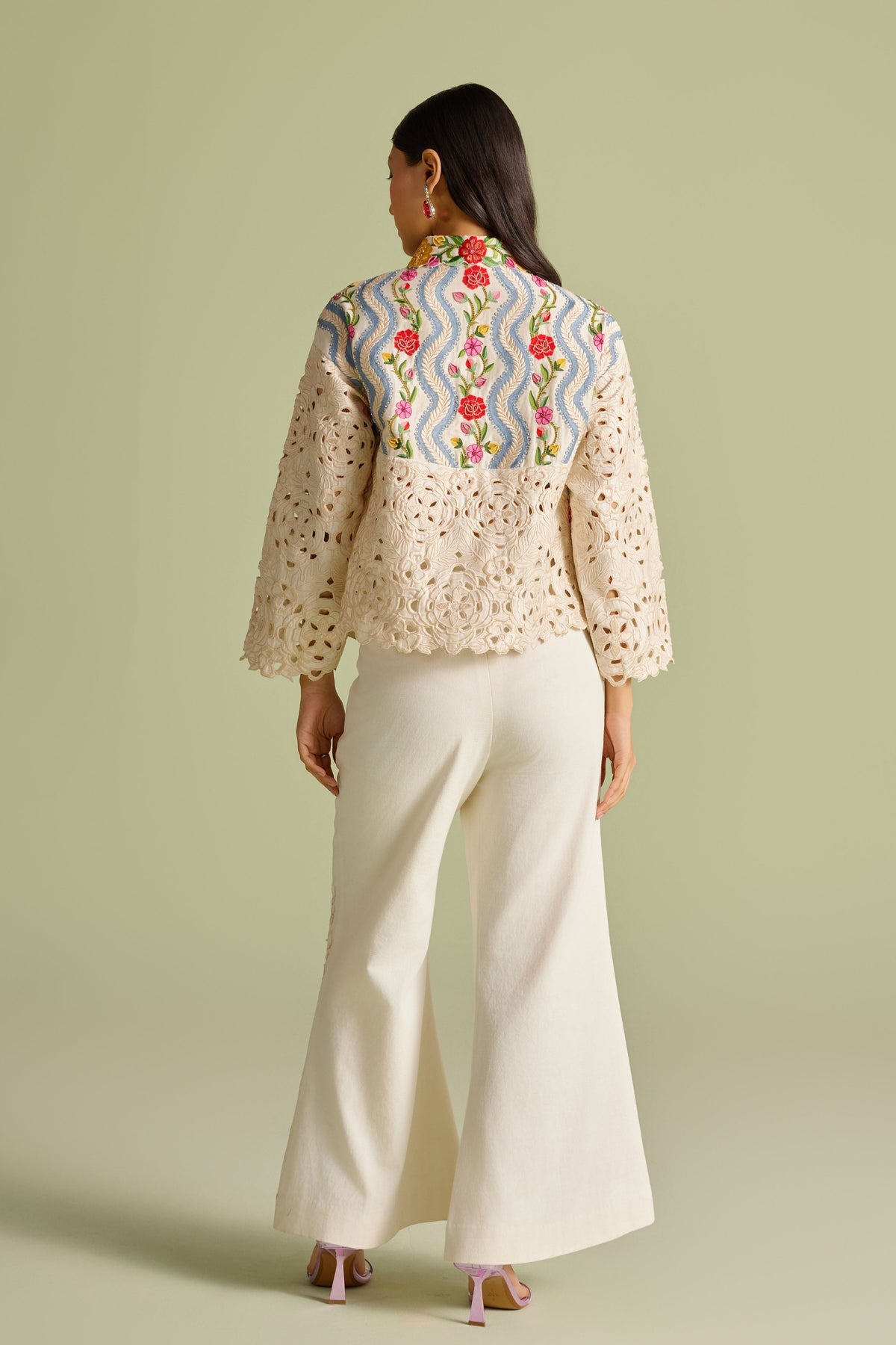 Ivory Cutwork Flared Pants