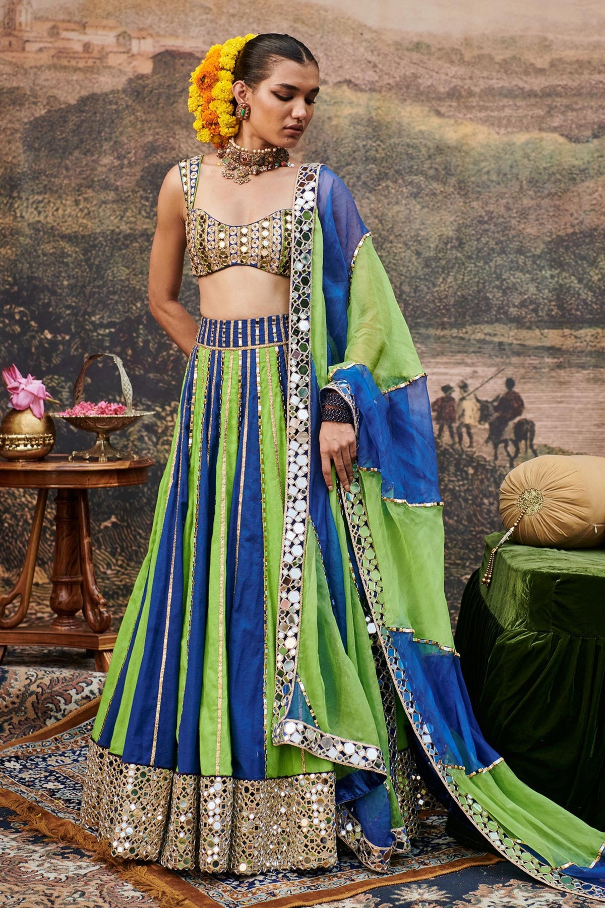 Hari Neel Lehenga Set