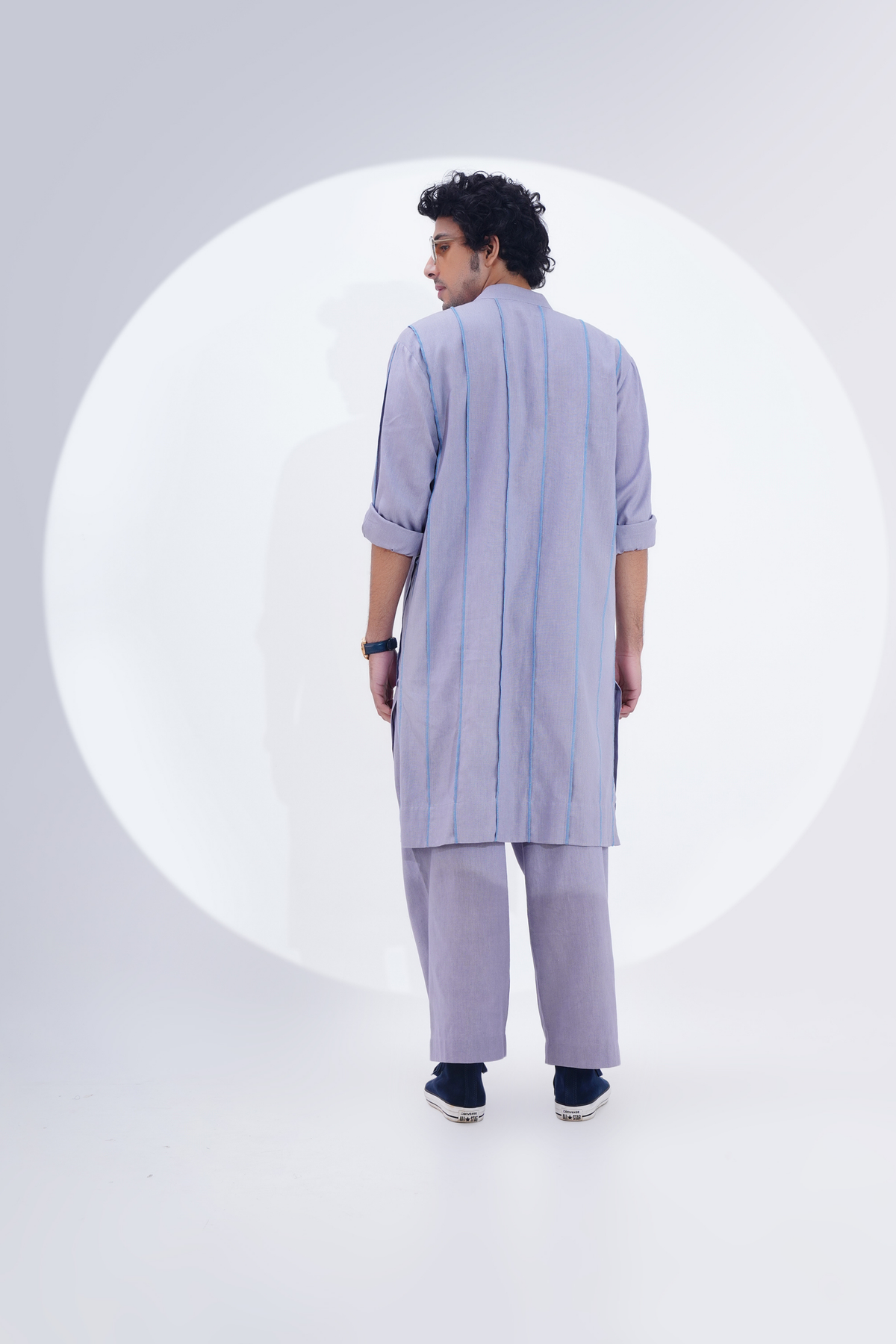 Grey Overlock Panel Detailing Kurta Set