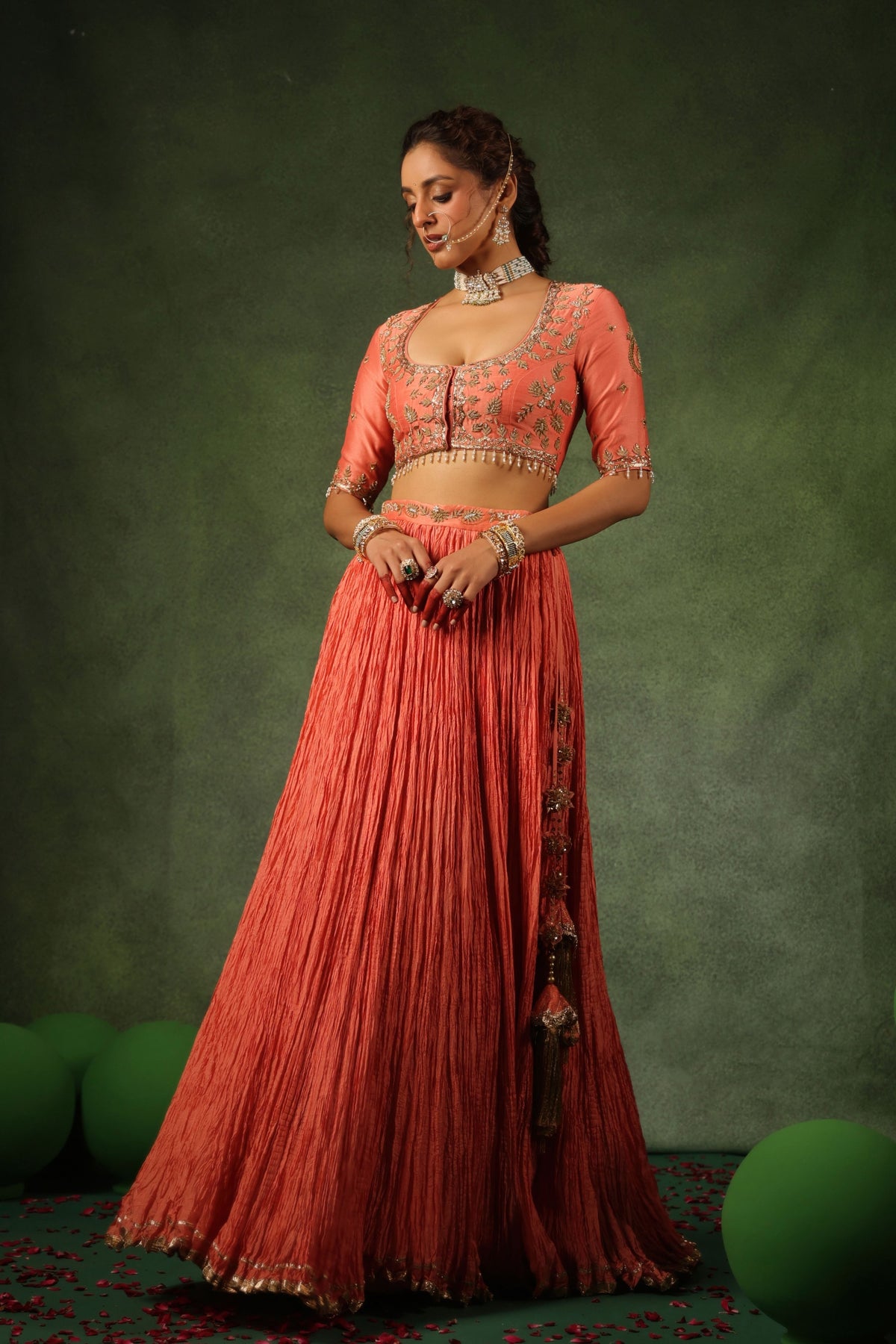 Peach Zardosi Ambi Lehenga Set