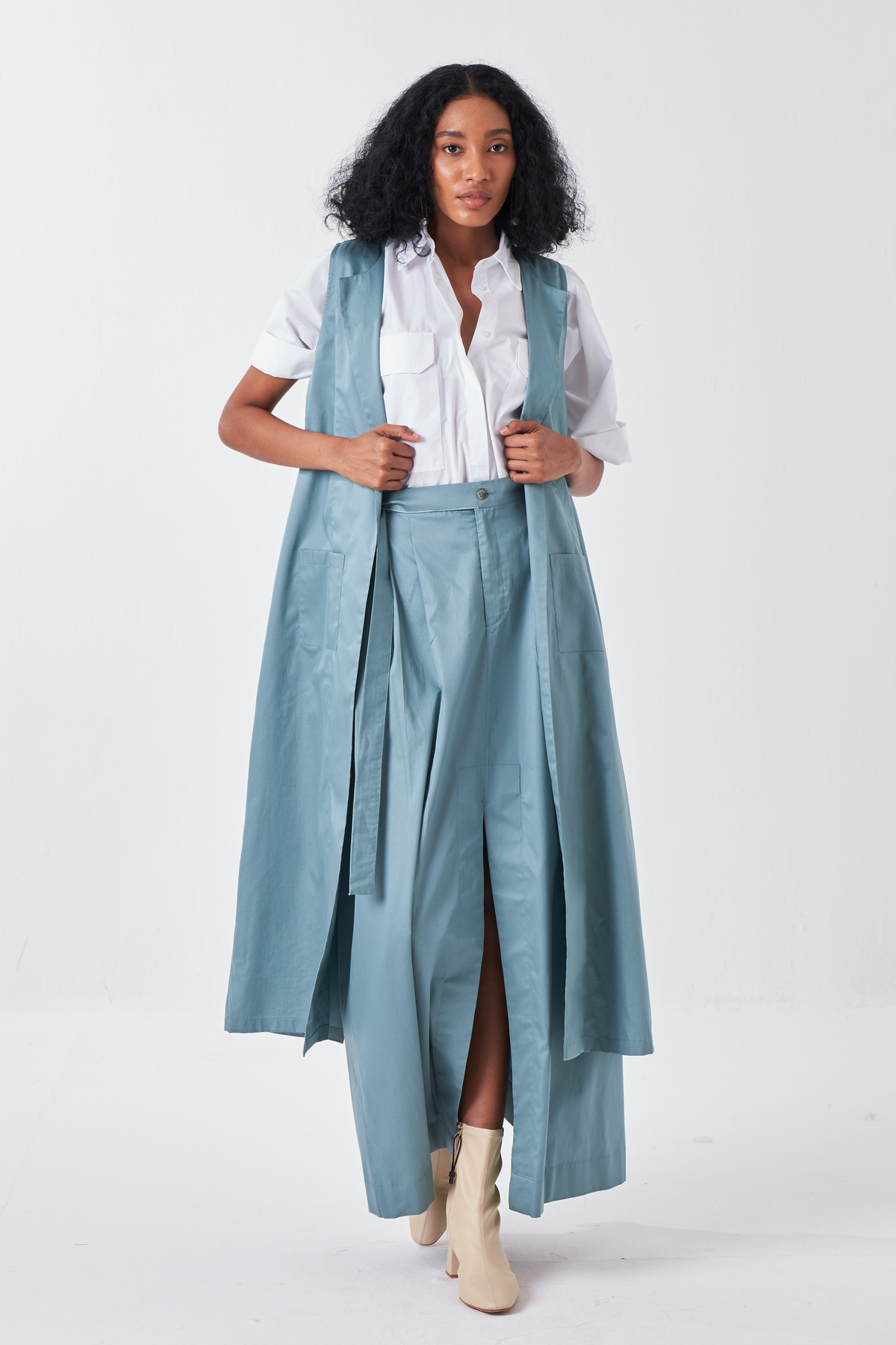 Sleeveless Pleat Jacket Co-ord Set