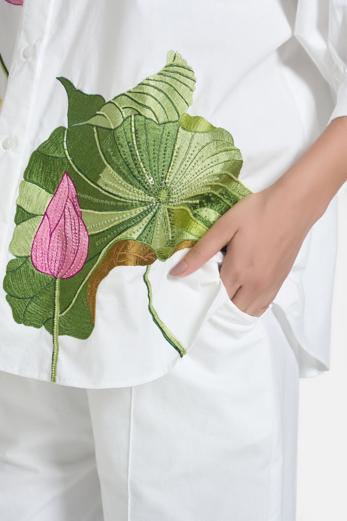 White Lotus Oversized Embroidered Shirt