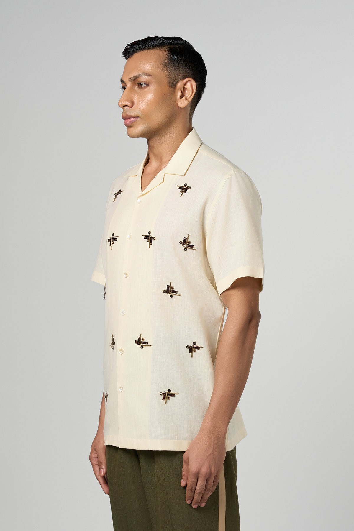 Beam Embroidered Resort Ivory Shirt