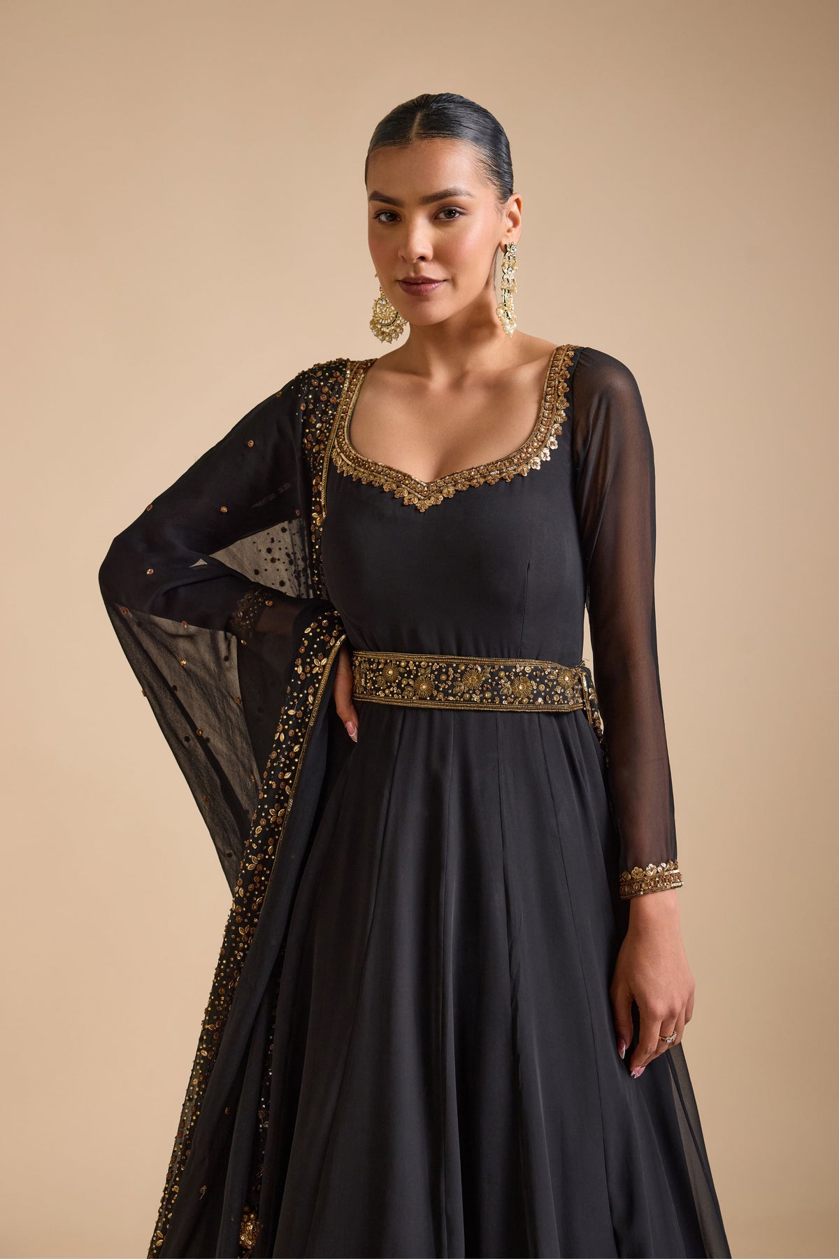 Black Double Layer Anarkali Set