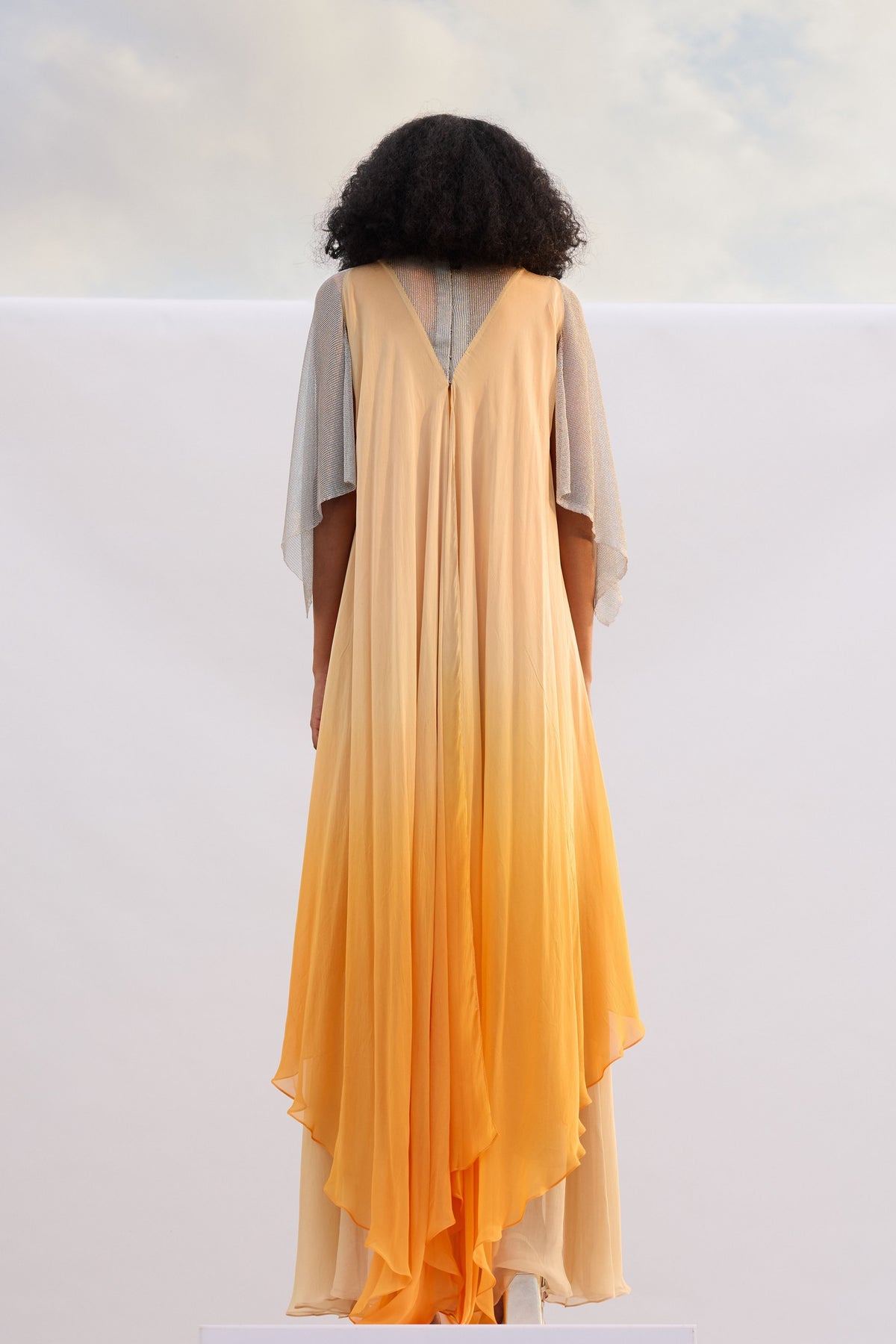 Chiffon &amp; Mesh Kaftan Dress