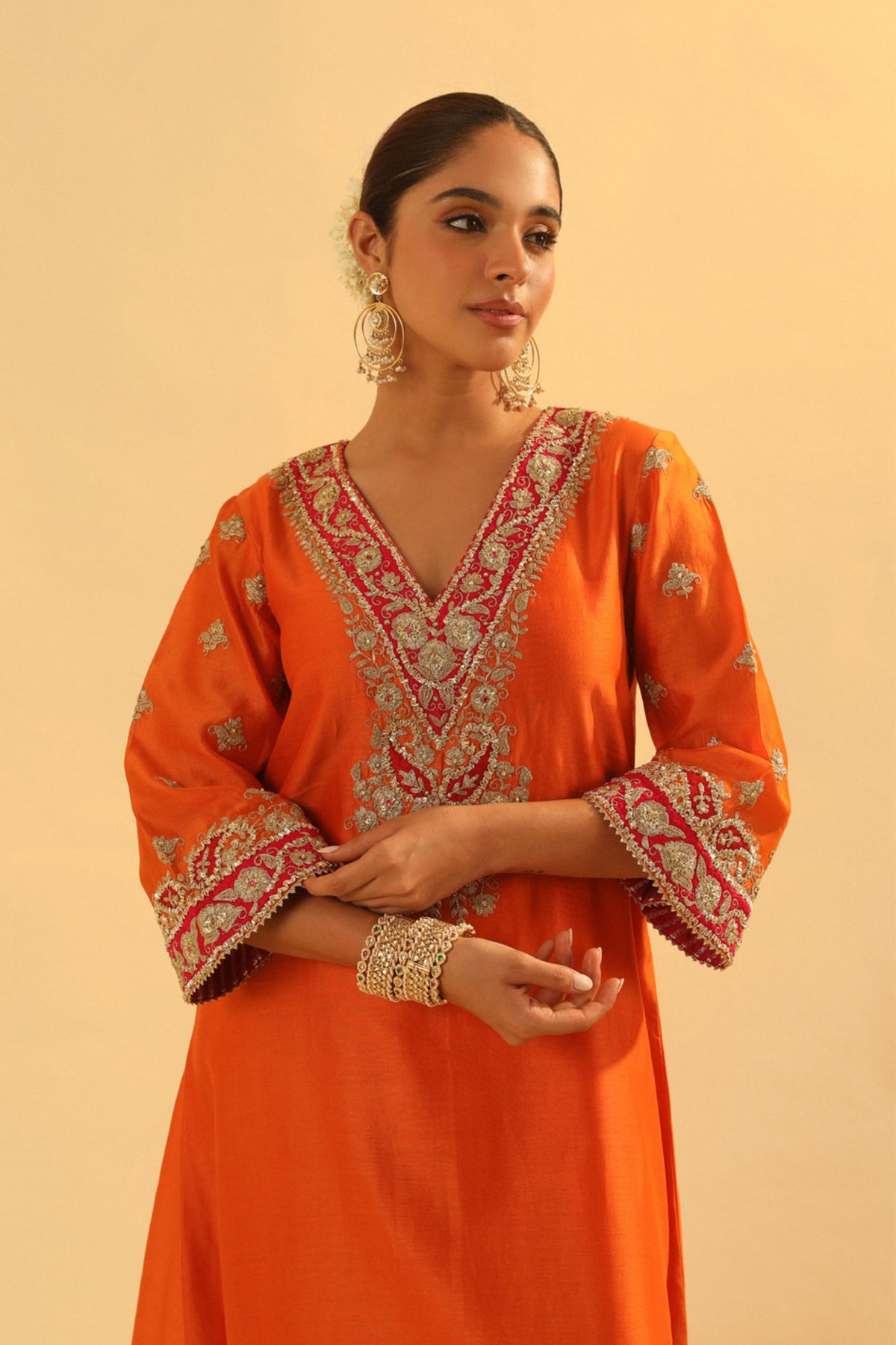 Alima Orange Long A-line Chauga With Salwar