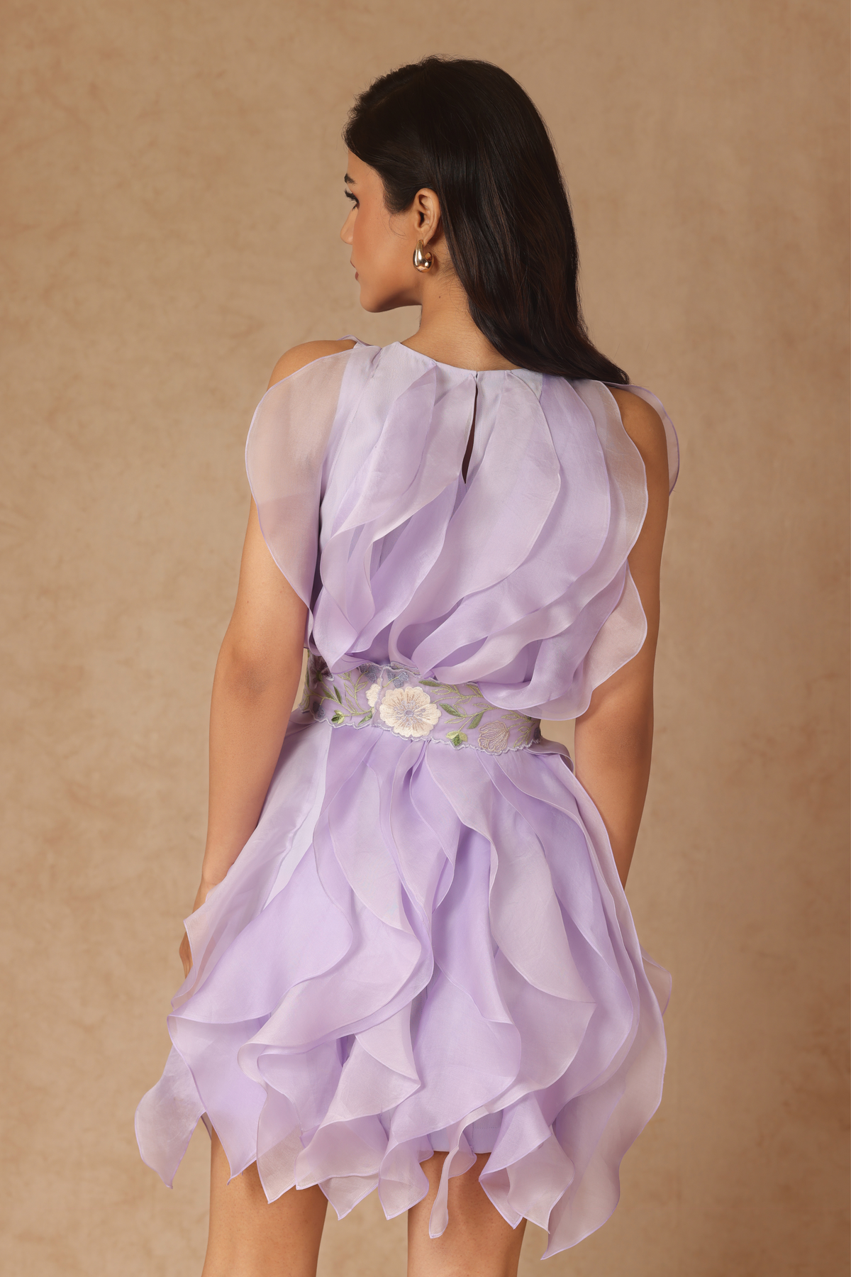 Rosette Ruffle Dress With Belt