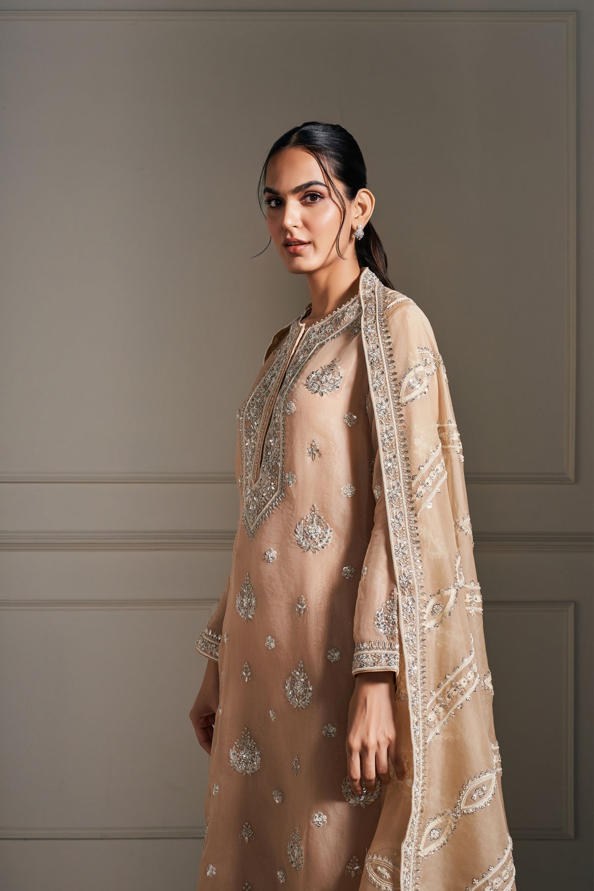 Graceful Beige Embellished Kurta