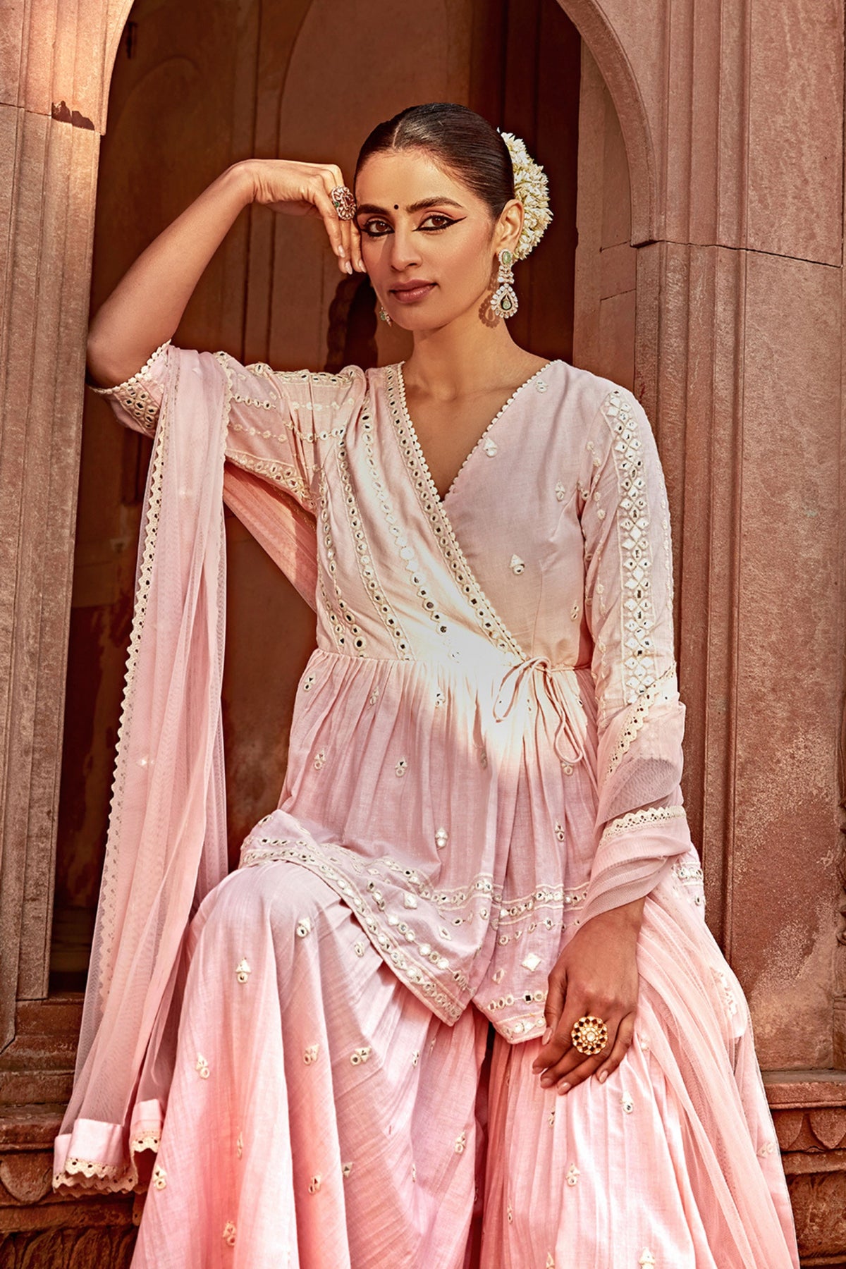 Blush Pink Three Sharara Set