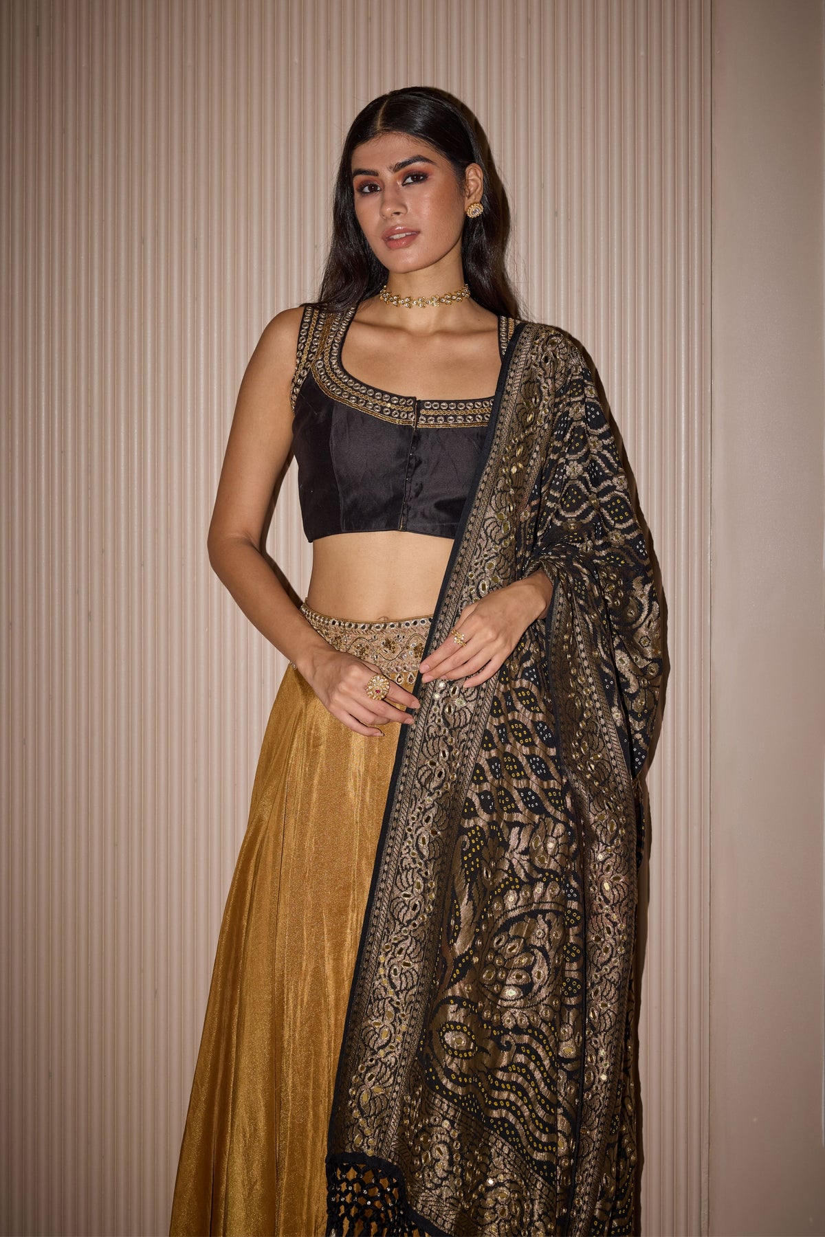 Golden Tissue Lehenga Set