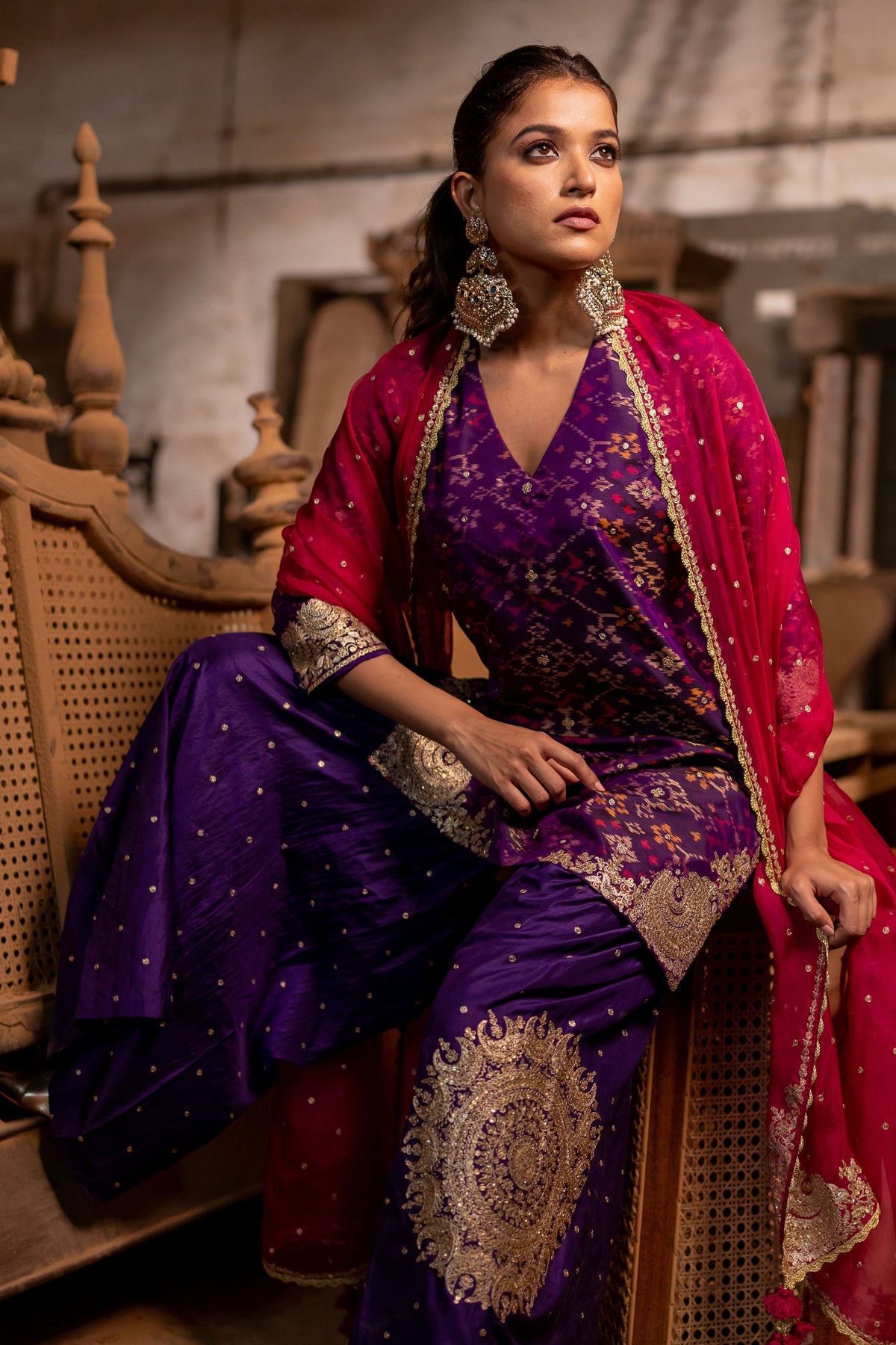 Purple Short Kurta With Sharara