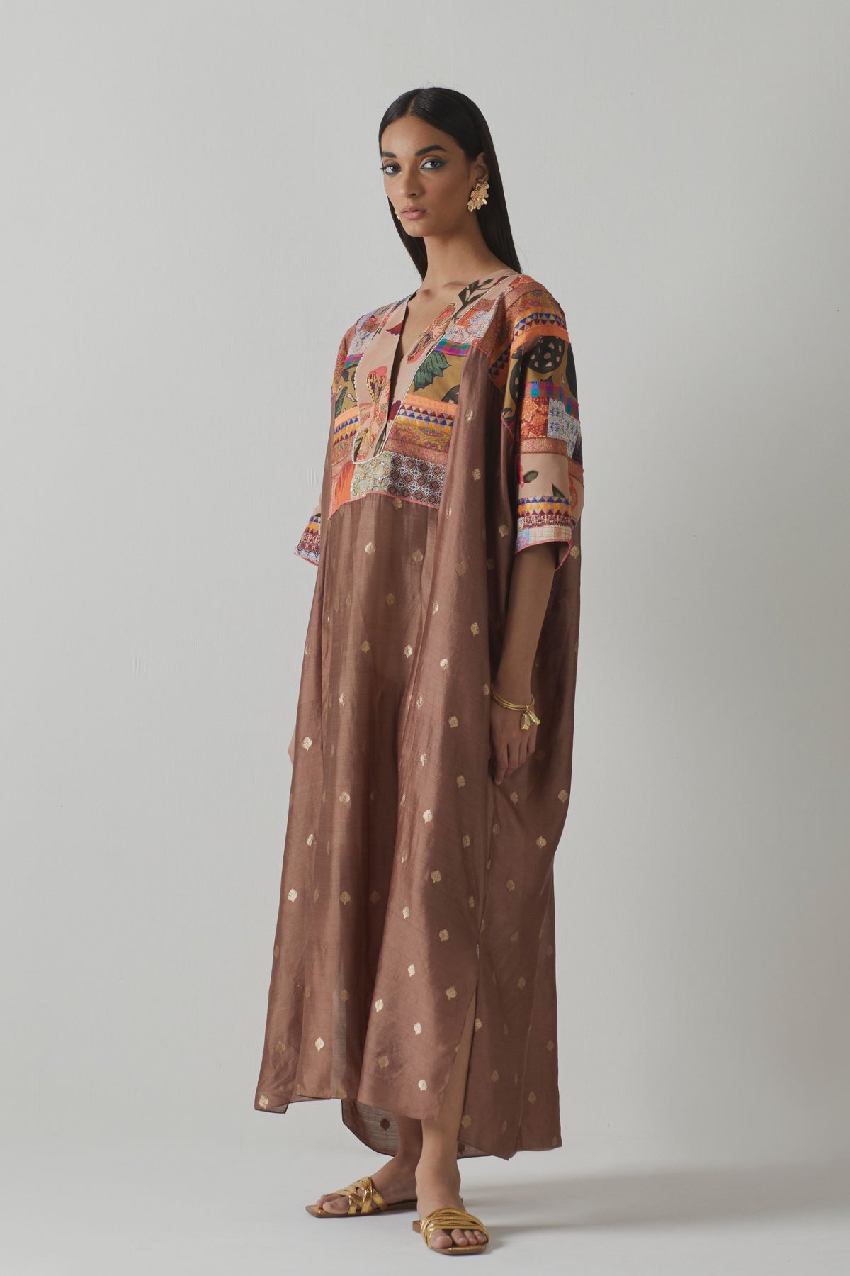 Brown Silk Patchwork Kaftan