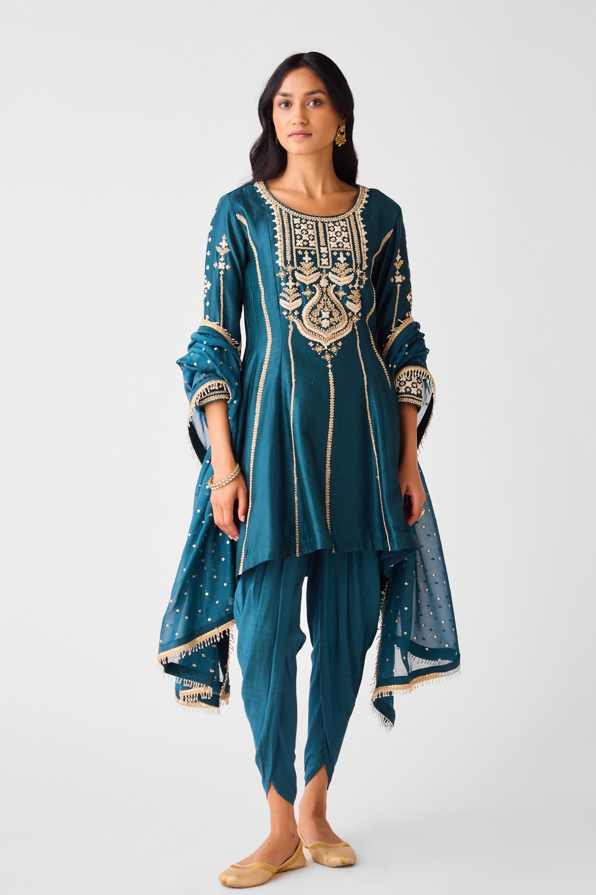 Teal Blue Embroidered Anarkali Set