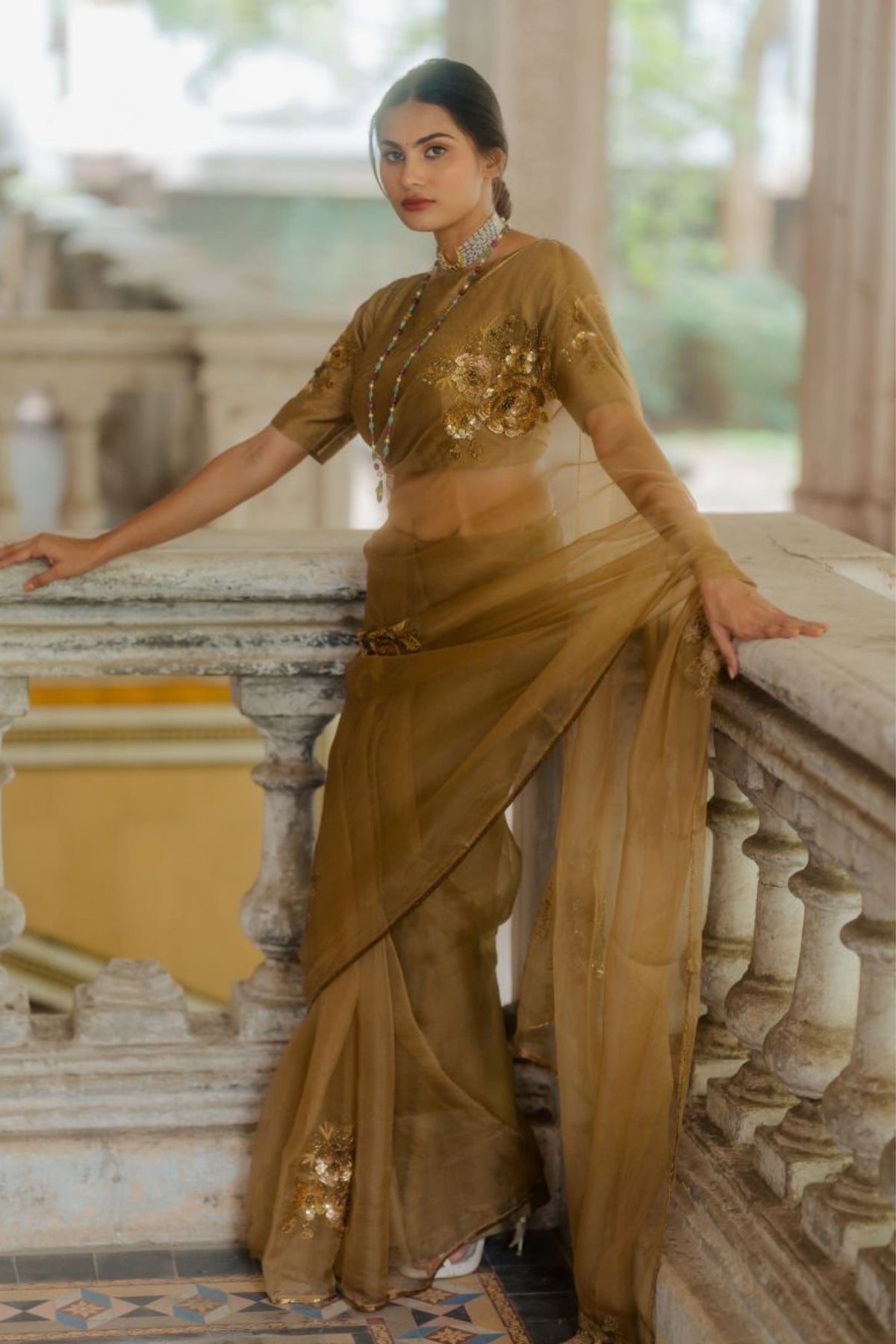 Paro Gold Saree Set