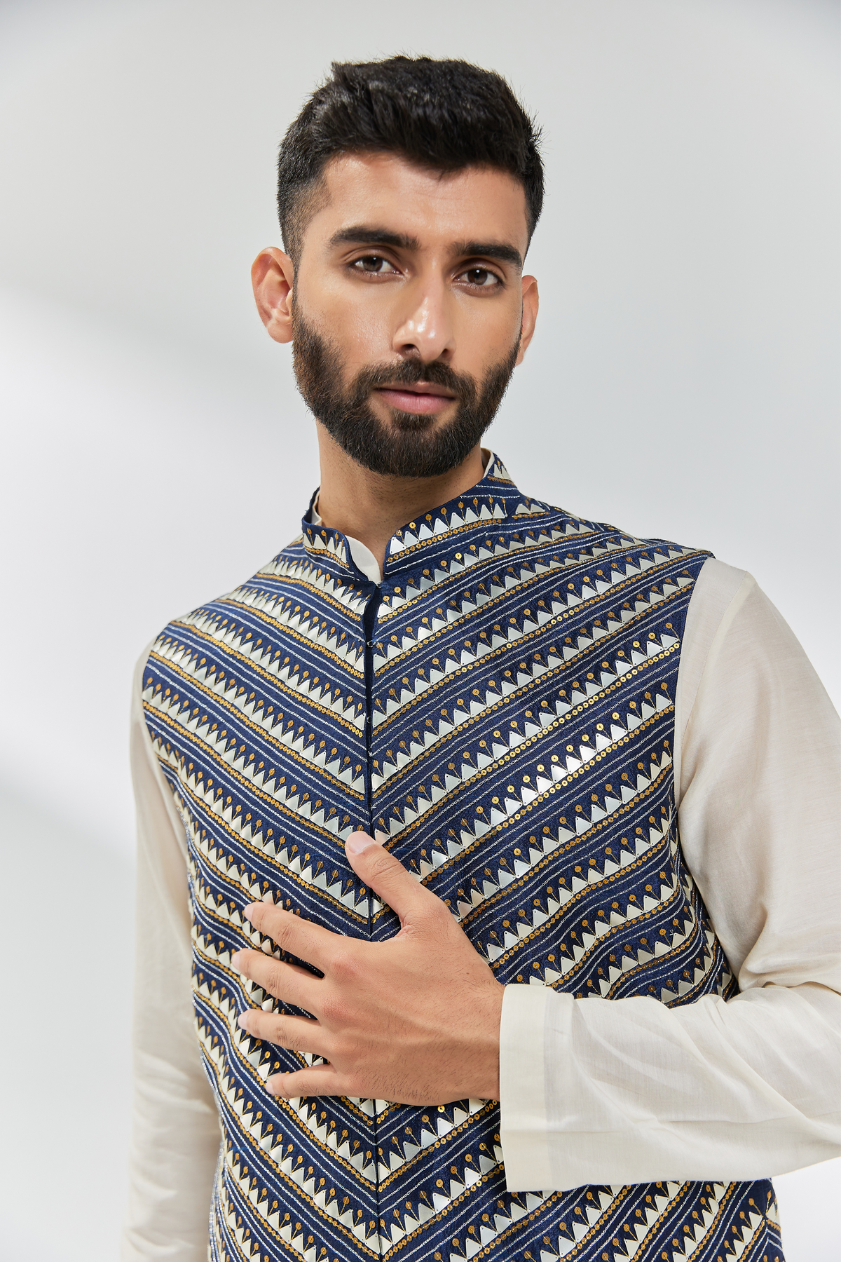 Navy and Ivory Nehru Jacket Set