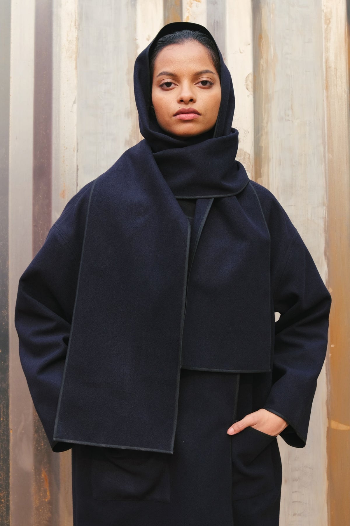 Full Sleeves Jacket With Attached Scarf