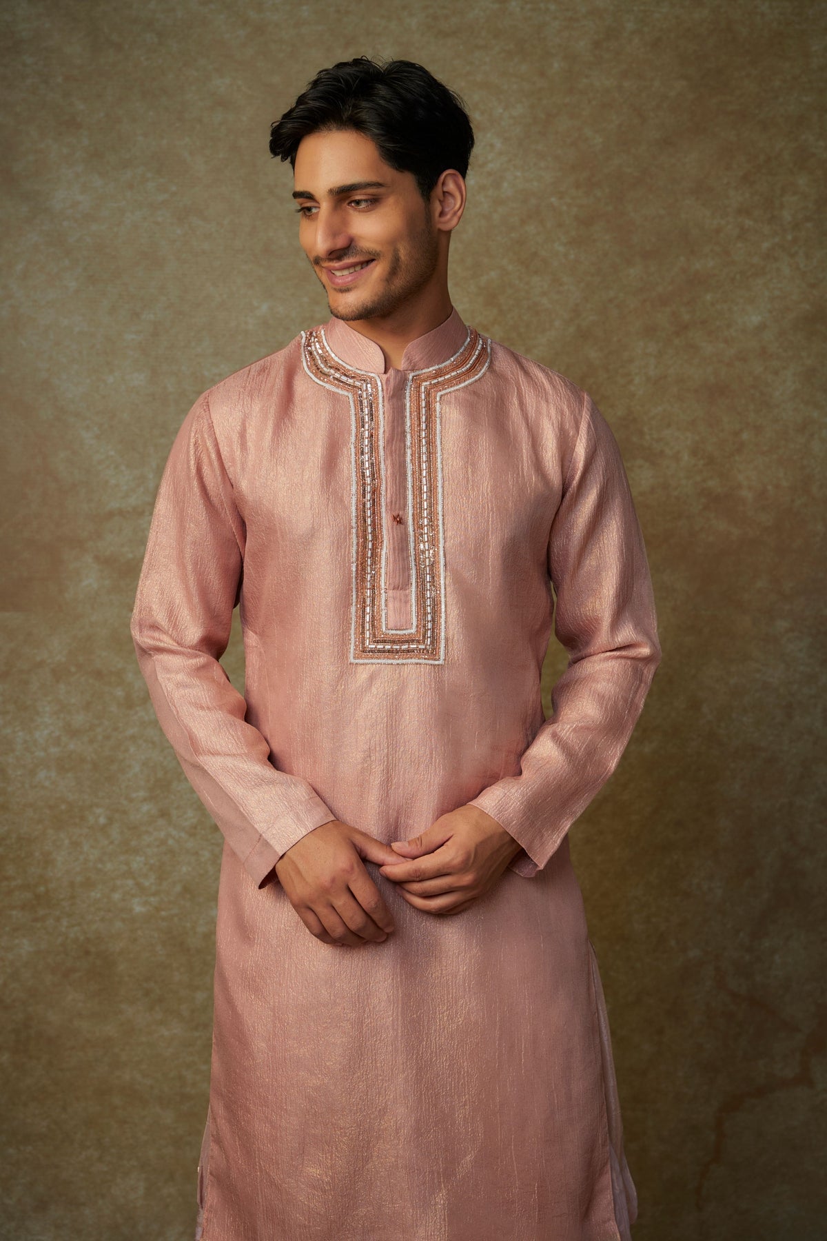 Peach Embroidered Kurta With Pants