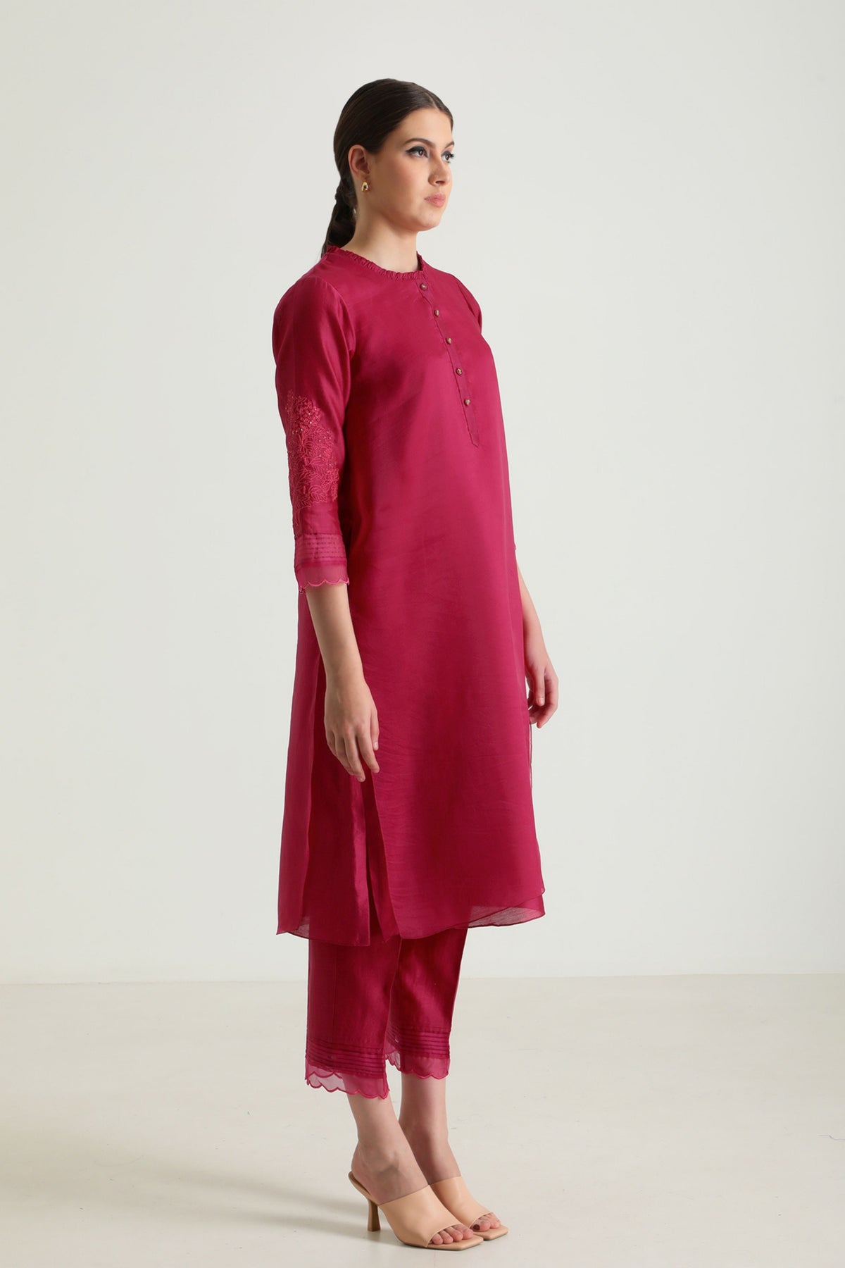 Fushsia Double Layer Kurta Set