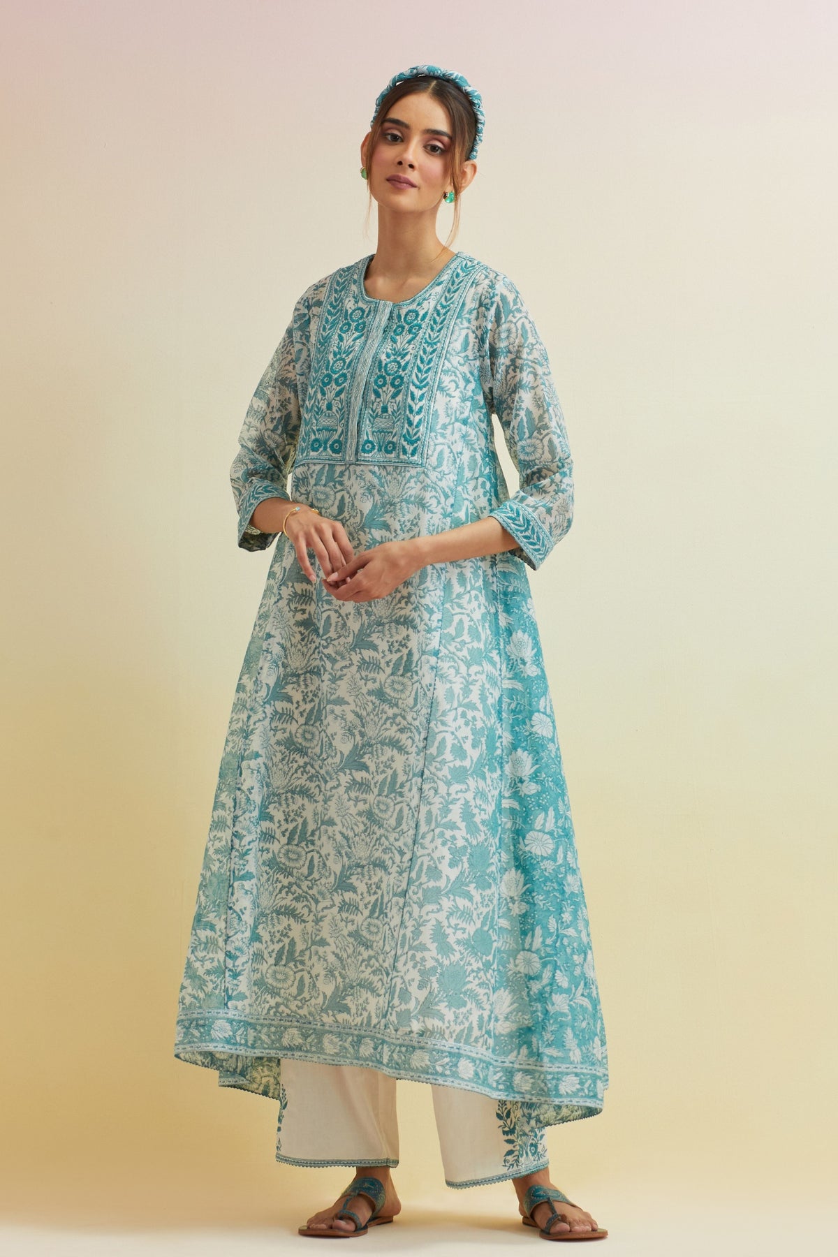 Tropical Teal A-line Kurta Set