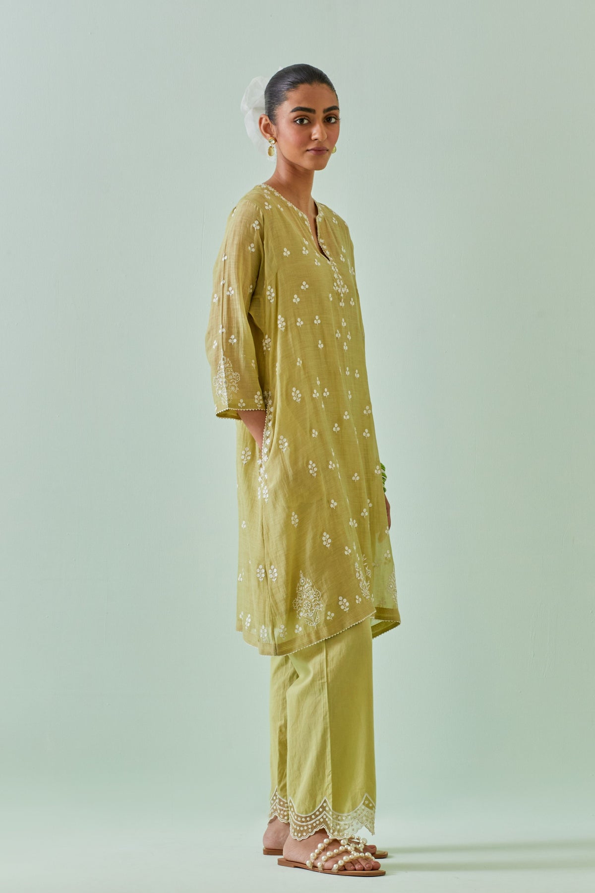 Green Kalidar Embroidered Kurta Set