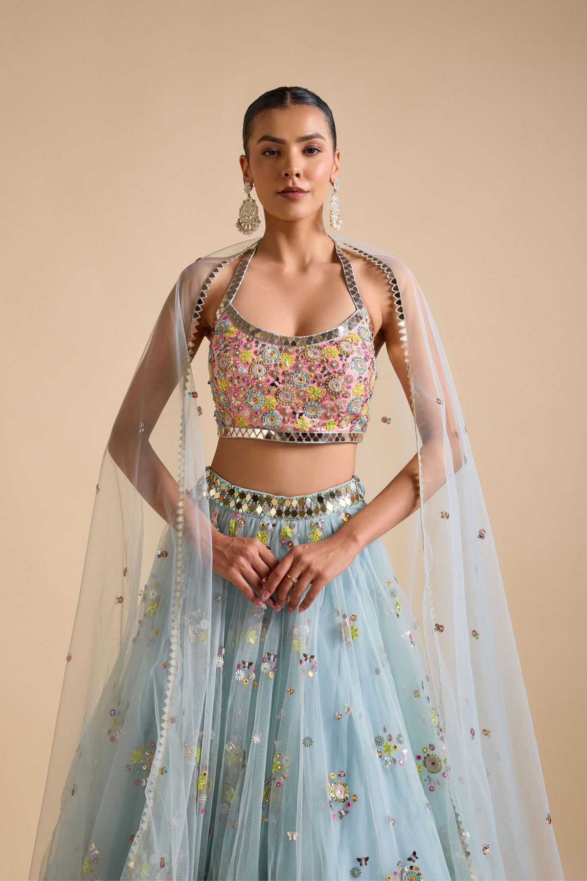 Multicolour Net Lehenga Set