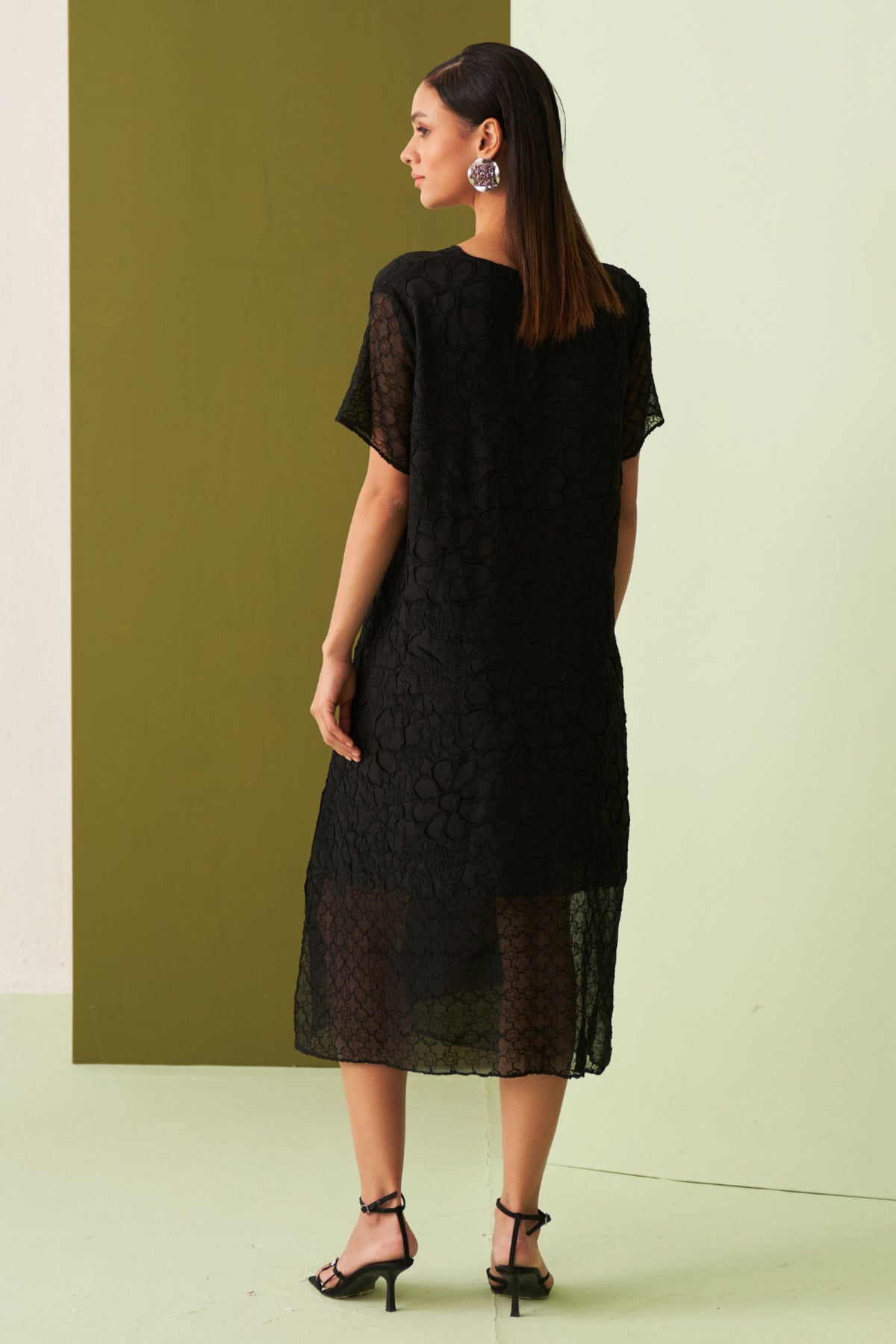 Black Textured Lace Dress