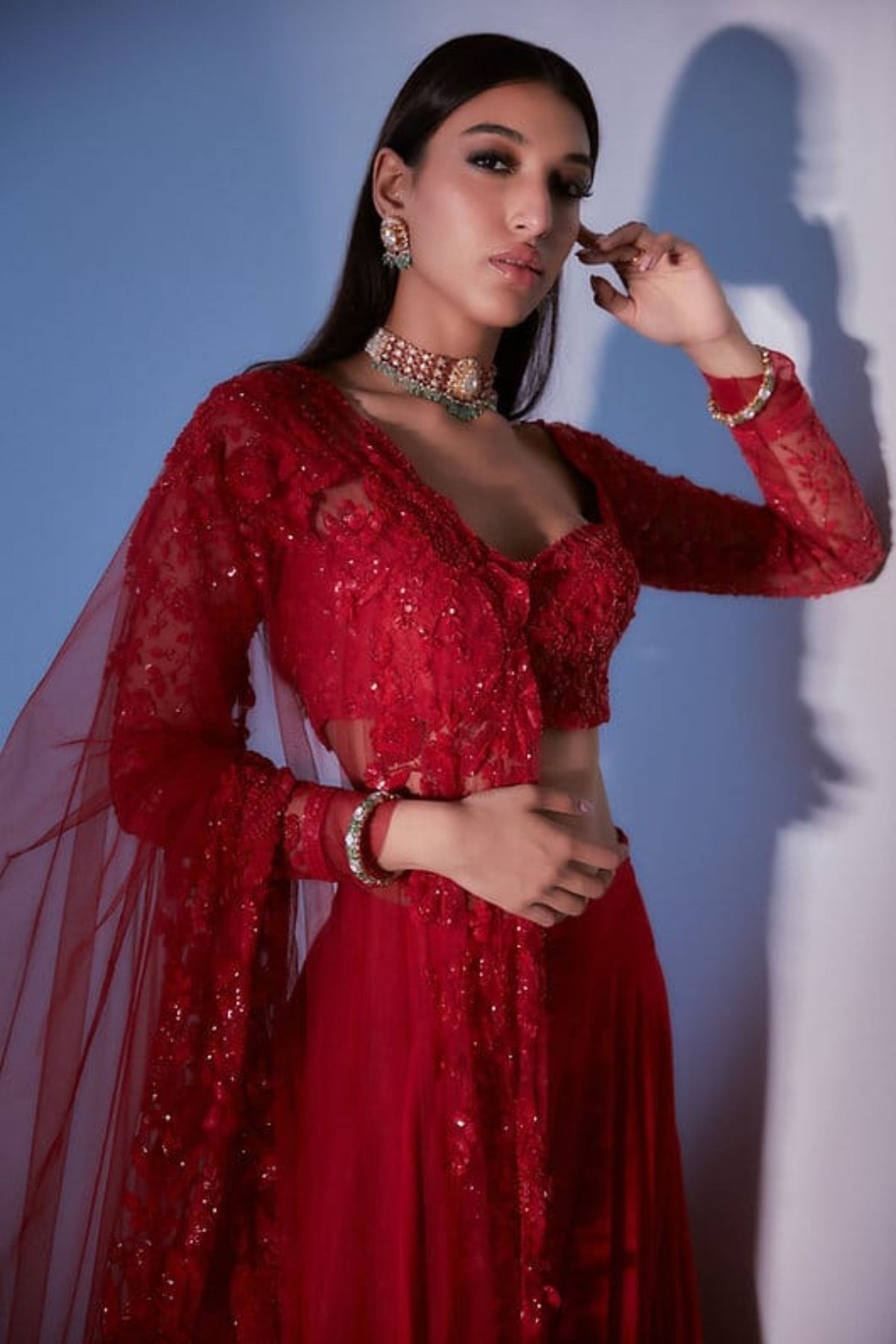 Red Floral Lehenga Set