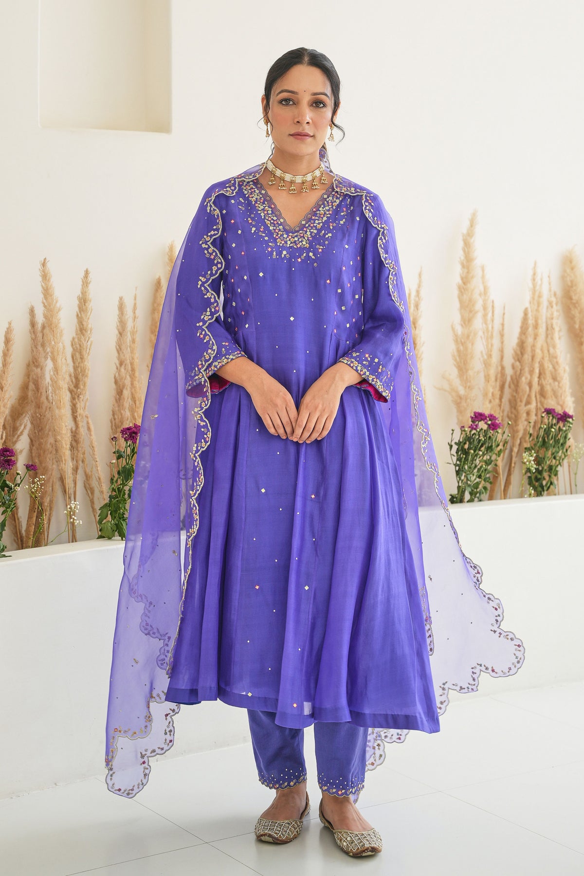 Feeha Anarkali Set in Purple With Dupatta