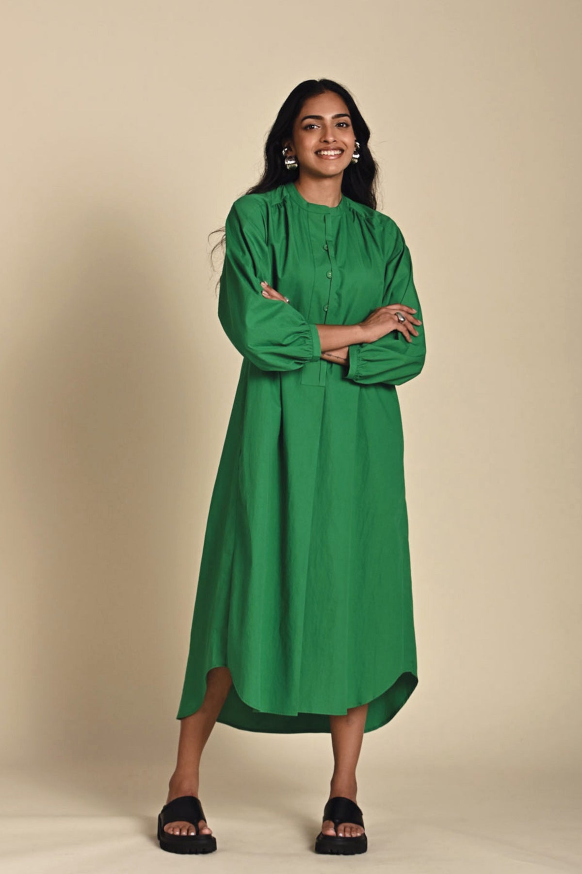 Sage Solid Dress - Oversized