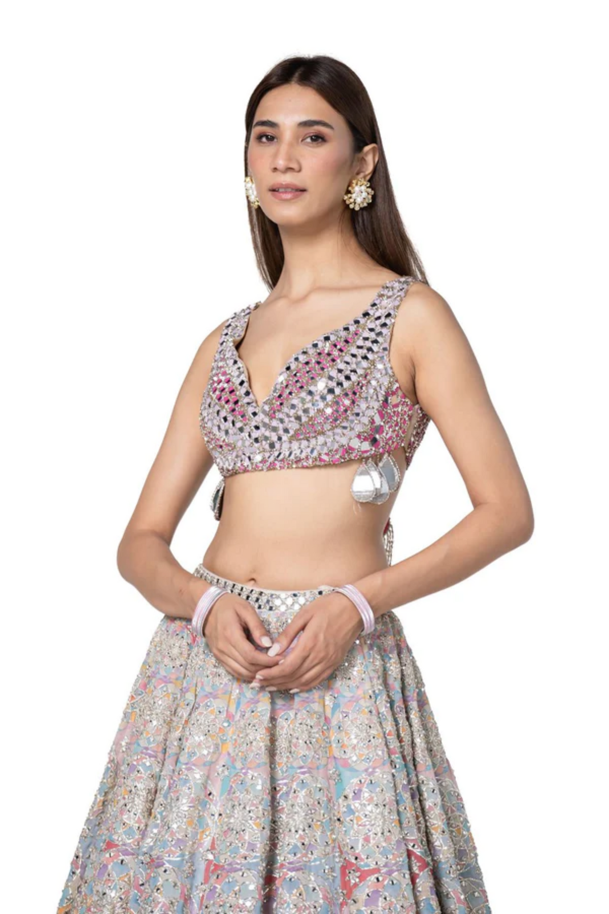 Pastel Shade Hande Embroidred Lehenga Set