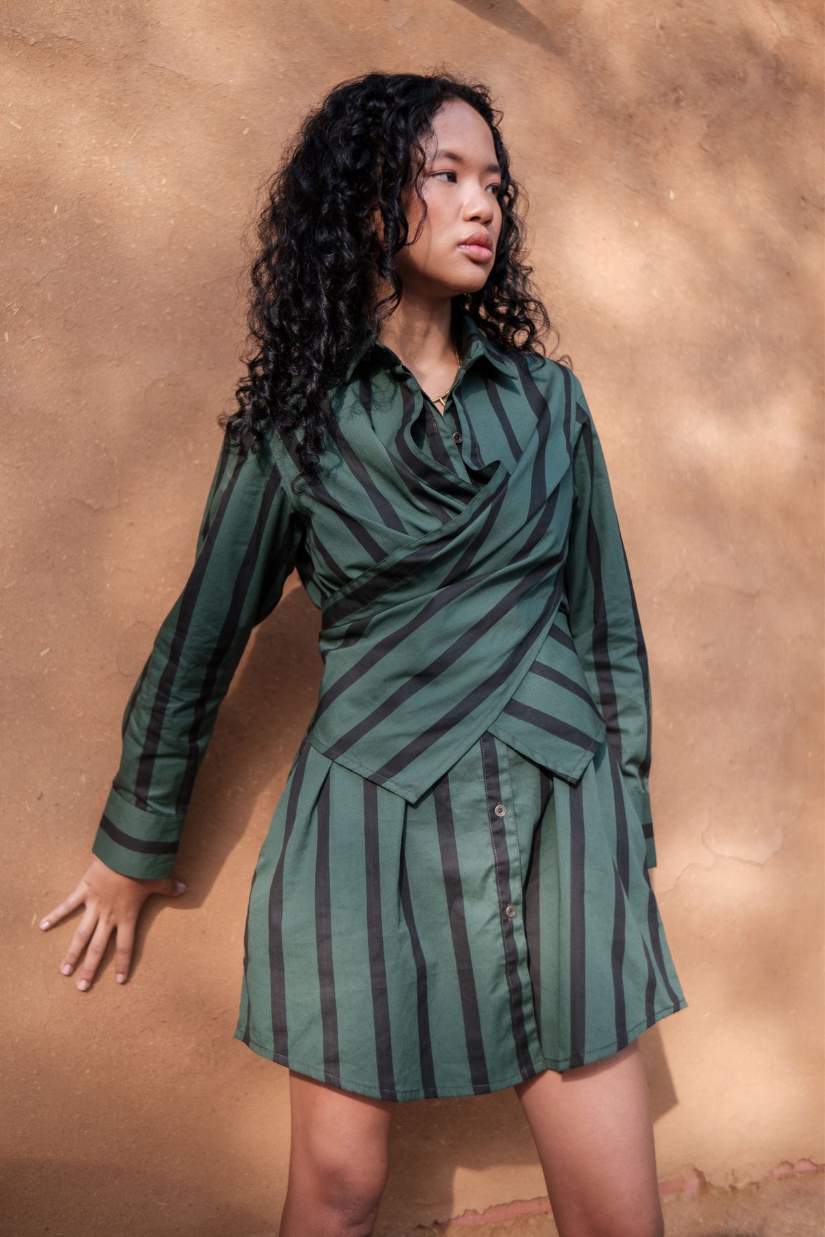 Green Stripes Seattle Shirt Dress